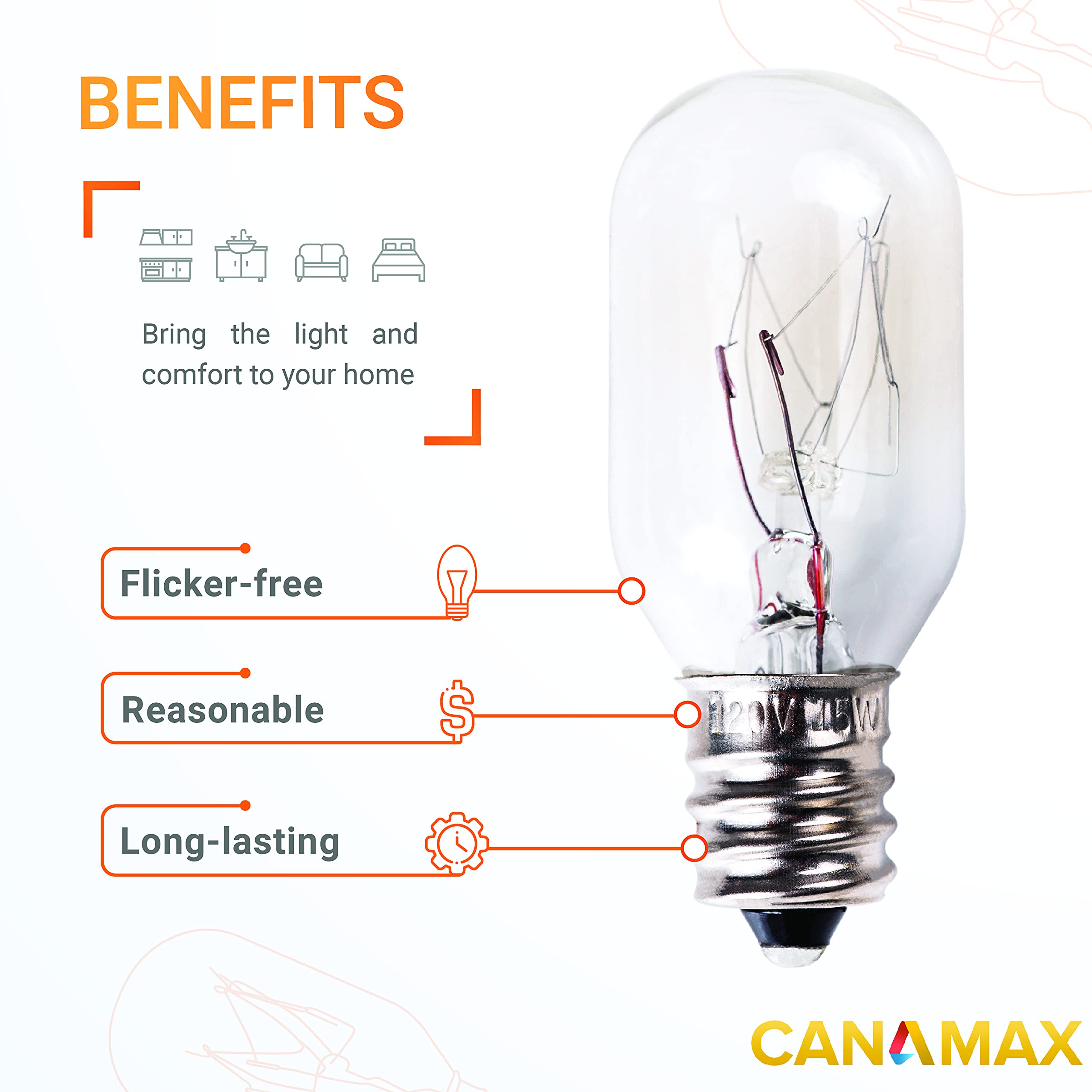 Canamax T20 E12 Salt Lamp Bulb 120V 15W - Warm White Light 2700K 80Lm, E12 Candelabra Base - Compatible With Himalayan Salt Rock