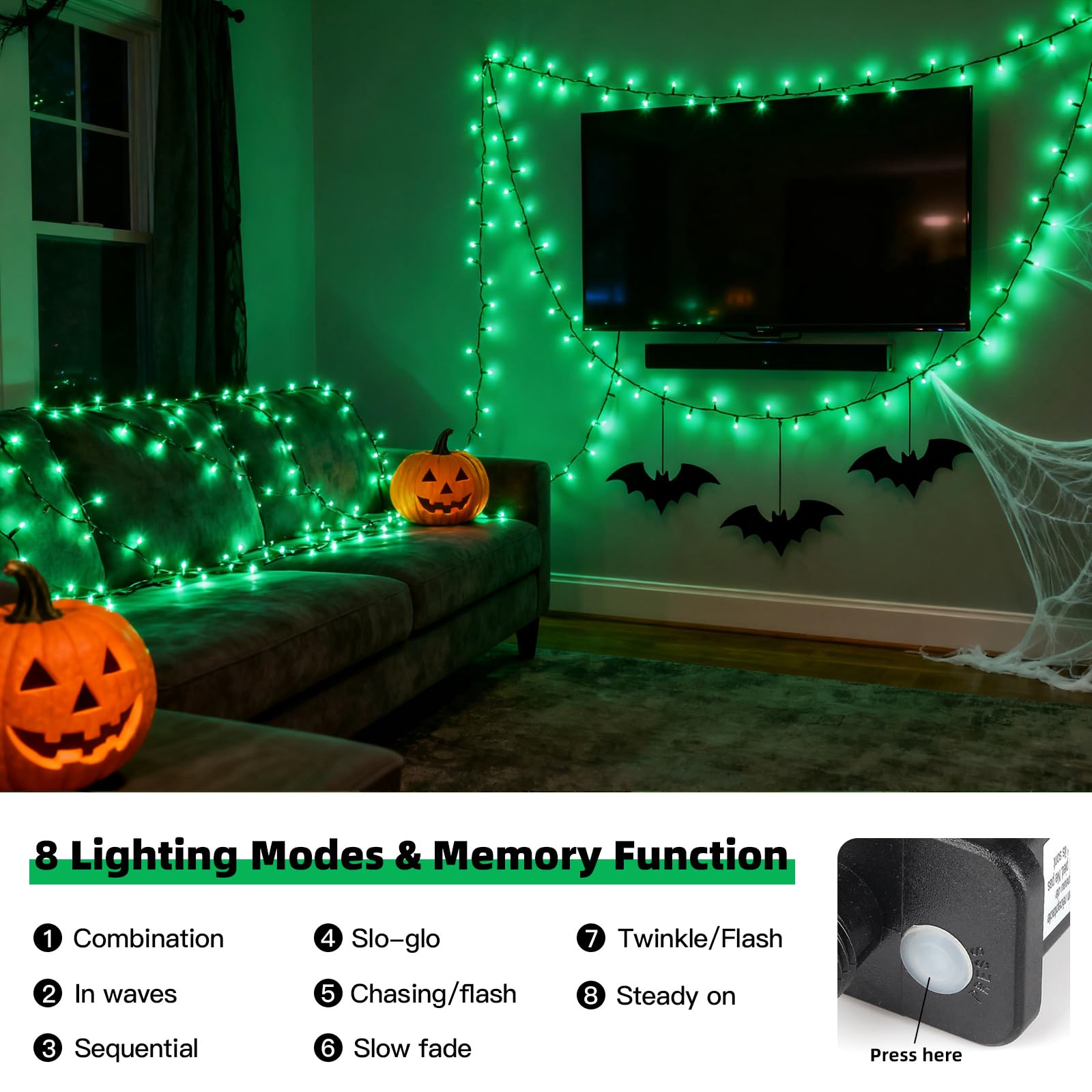 Vtechology 500 Led Green Christmas Tree Light 170Ft Connectable Christmas Lights With 8Modes Ul Certified Lights String Outdoor For Christmas Holiday Party Decor