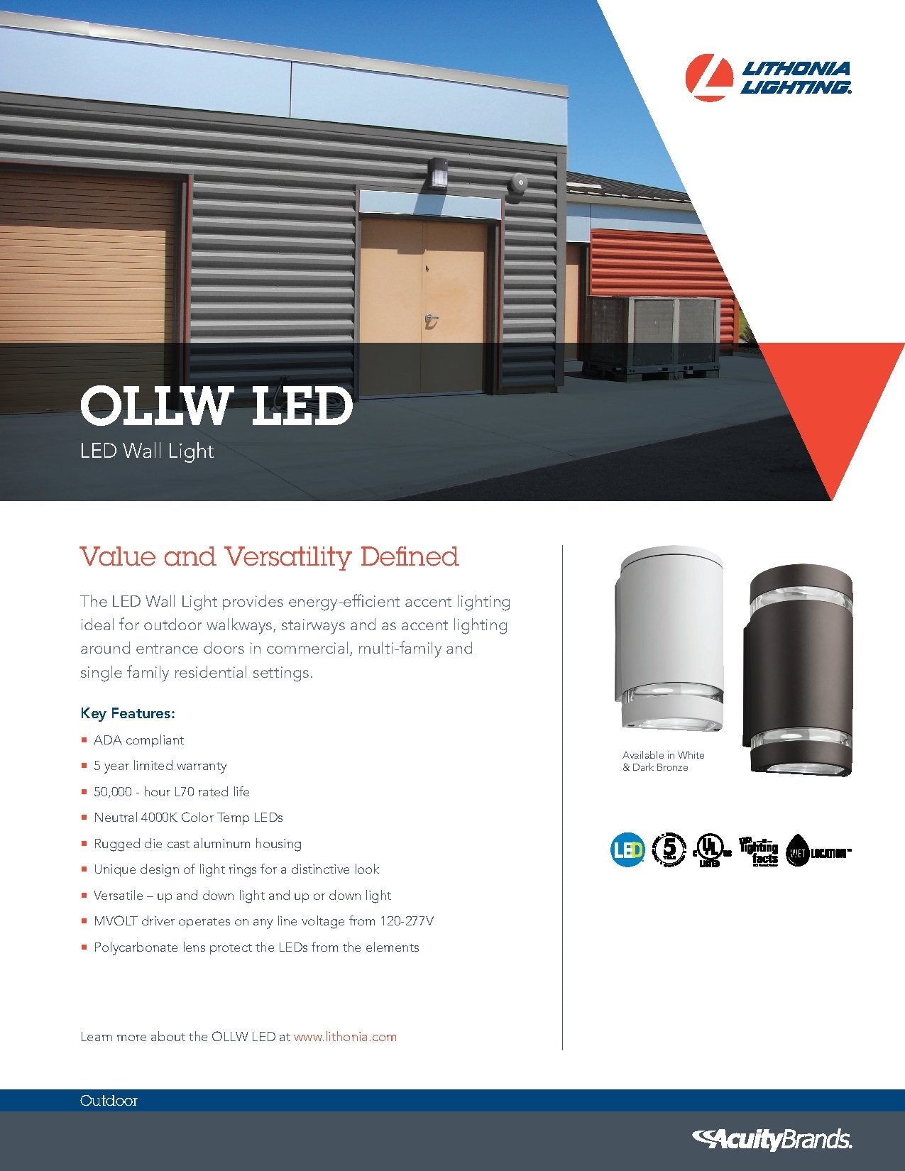 Lithonia Lighting LED Outdoor Cylinder Up and Down Light, 9W, 4000K, Dark Bronze, Model OLLWU P1 40K MVOLT