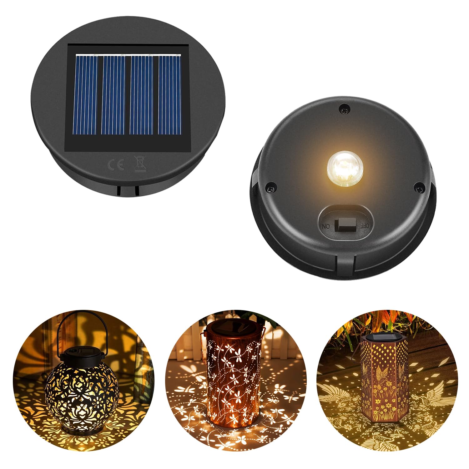 Solar Light Replacement Top 2 Pack LED Solar Lantern Light Lids Outdoor Waterproof Replacement Solar Light Tops Warm White LED