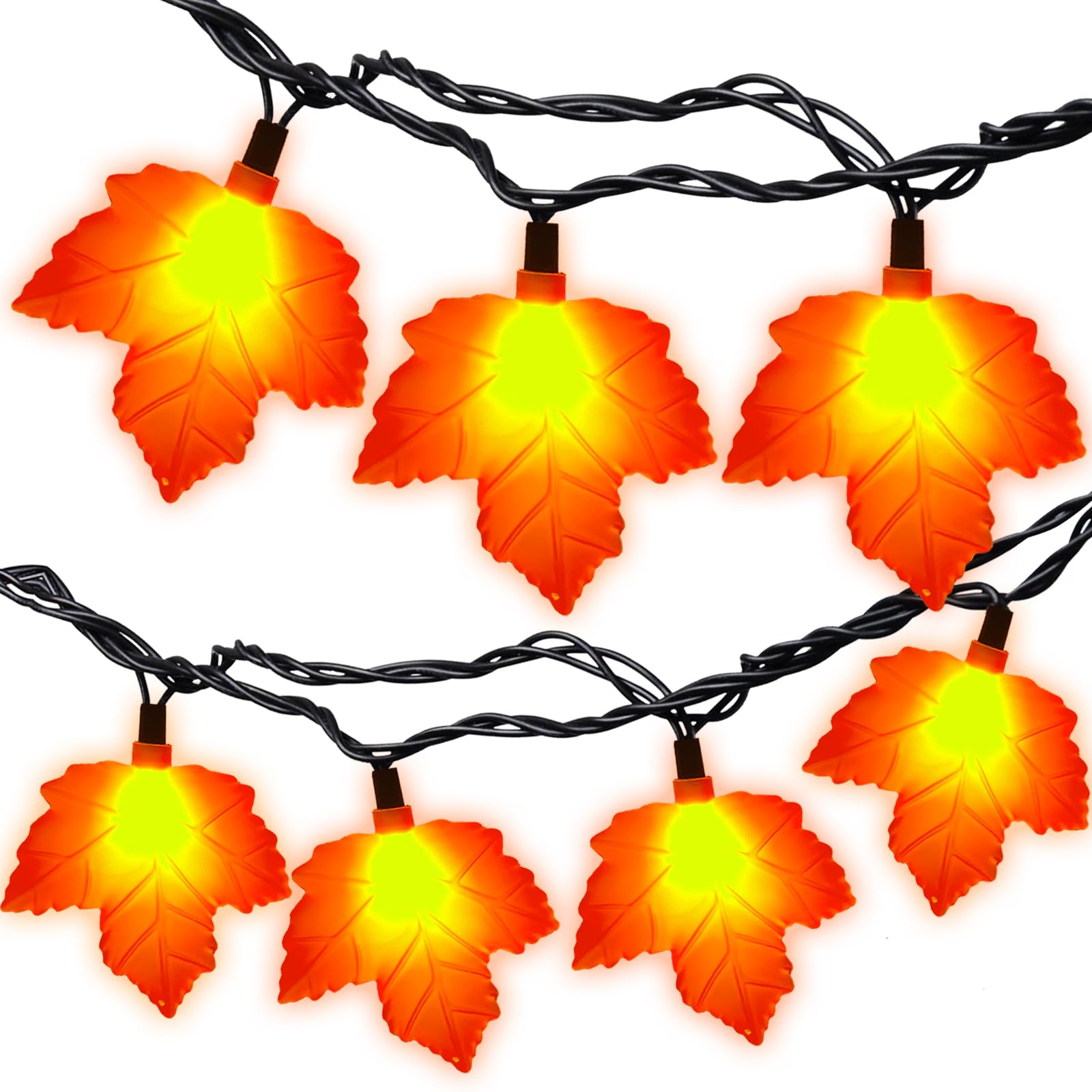 Sunsgne Thanksgiving Lights Indoor, 8.5Ft Plug In Thanksgiving String Lights With 10 3D Orange Maple Leaf, Thanksgiving Lights F