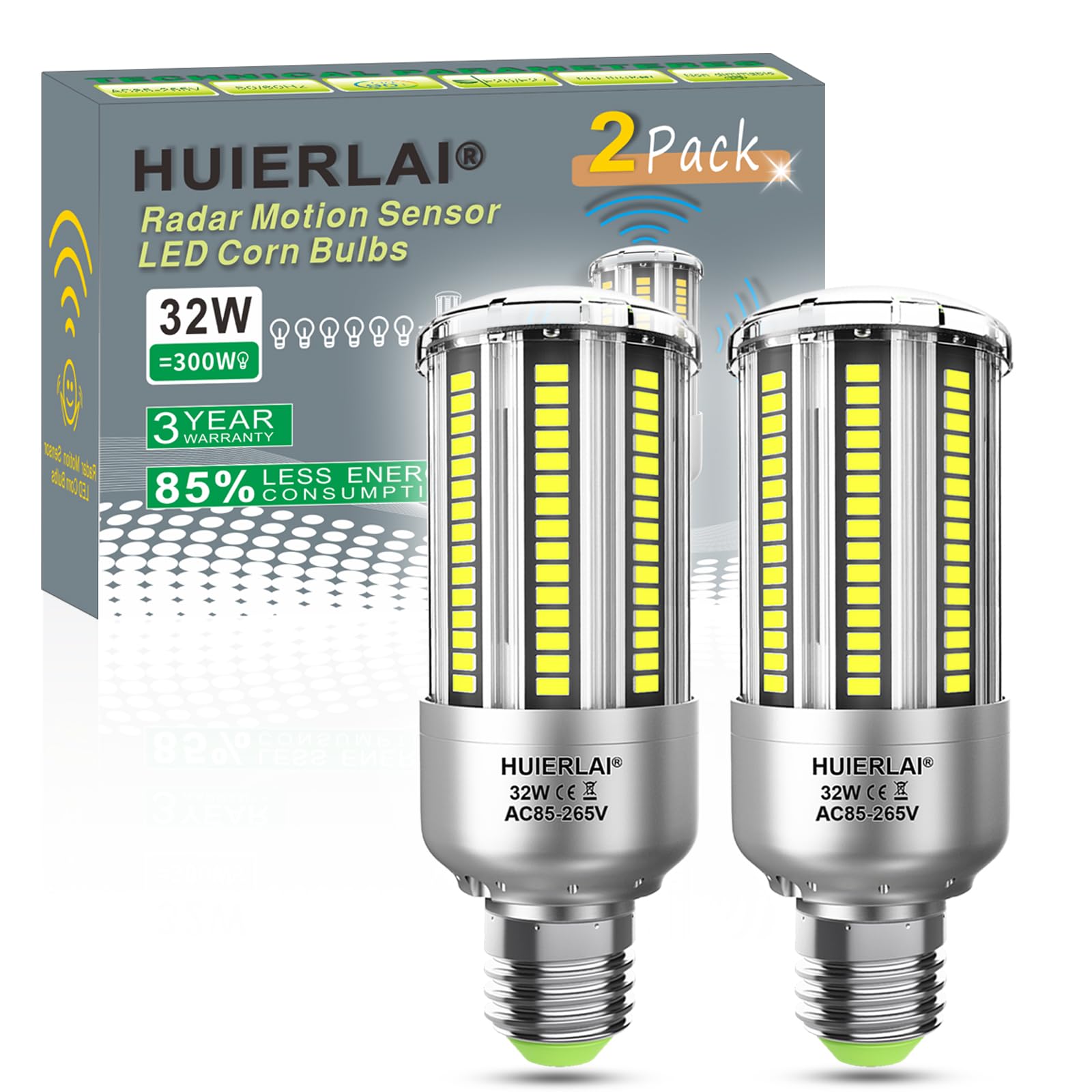 Radar Motion Sensor Led Light Bulbs, 32W Daylight White 6000K 4000Lm (300W Equivalent) Auto Motion Detector Activated Dusk To Da