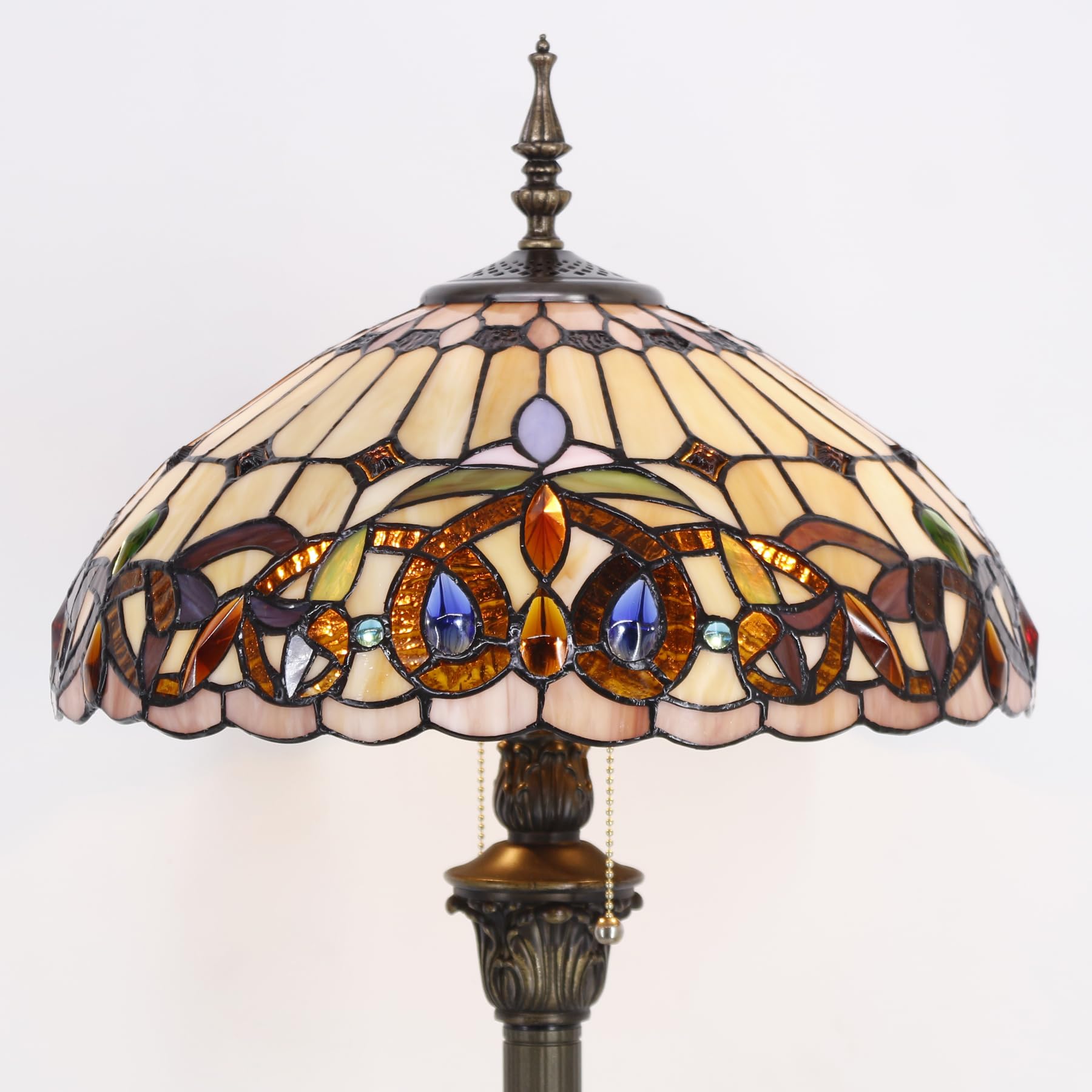 WERFACTORY Tiffany Floor Lamp - Victorian Stained Glass - 16x16x64 Inches - Serenity S021 Series - Antique Decor for Living Room & Bedroom