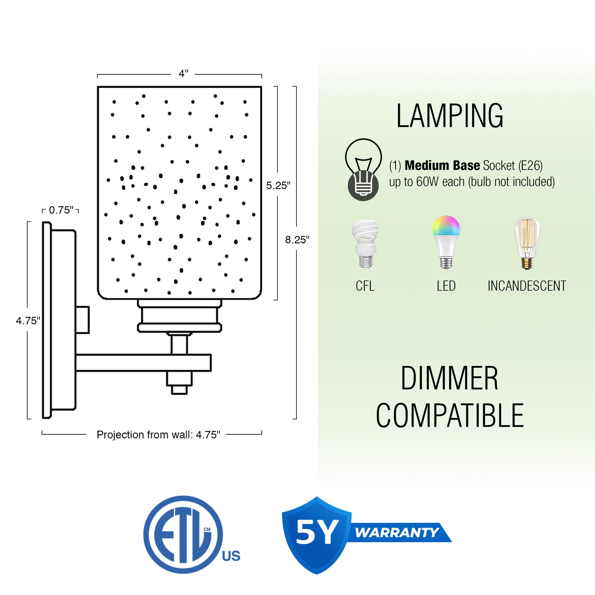 Kira Home Phoebe 8'' Modern Wall Sconce/Vanity Light + Frosted Seeded Glass Shade, Chrome Finish