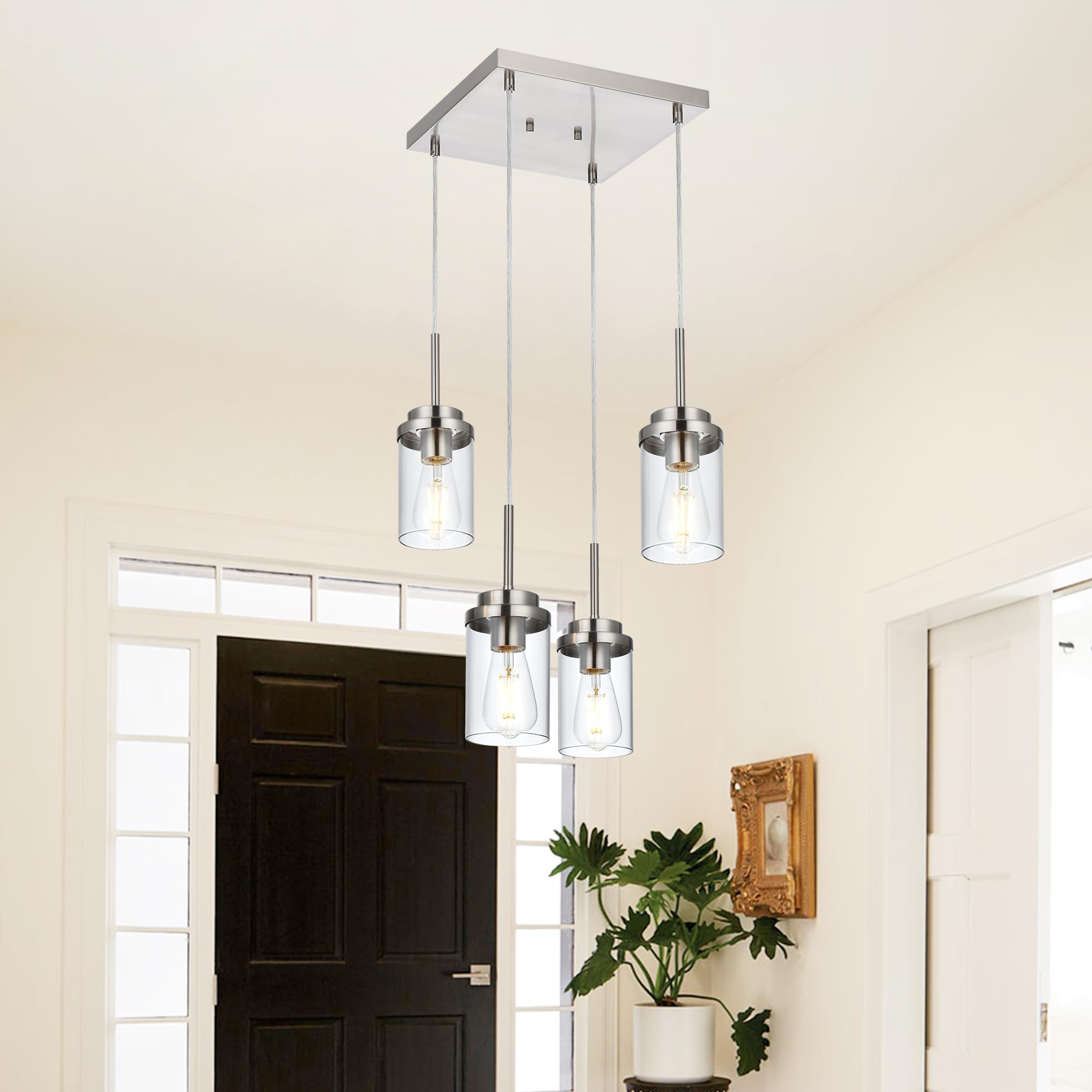 MELUCEE 4-Light Pendant Light Fixtures, Brushed Nickel, Metal, Height Adjustable, Model 4-4501-4FD-SN