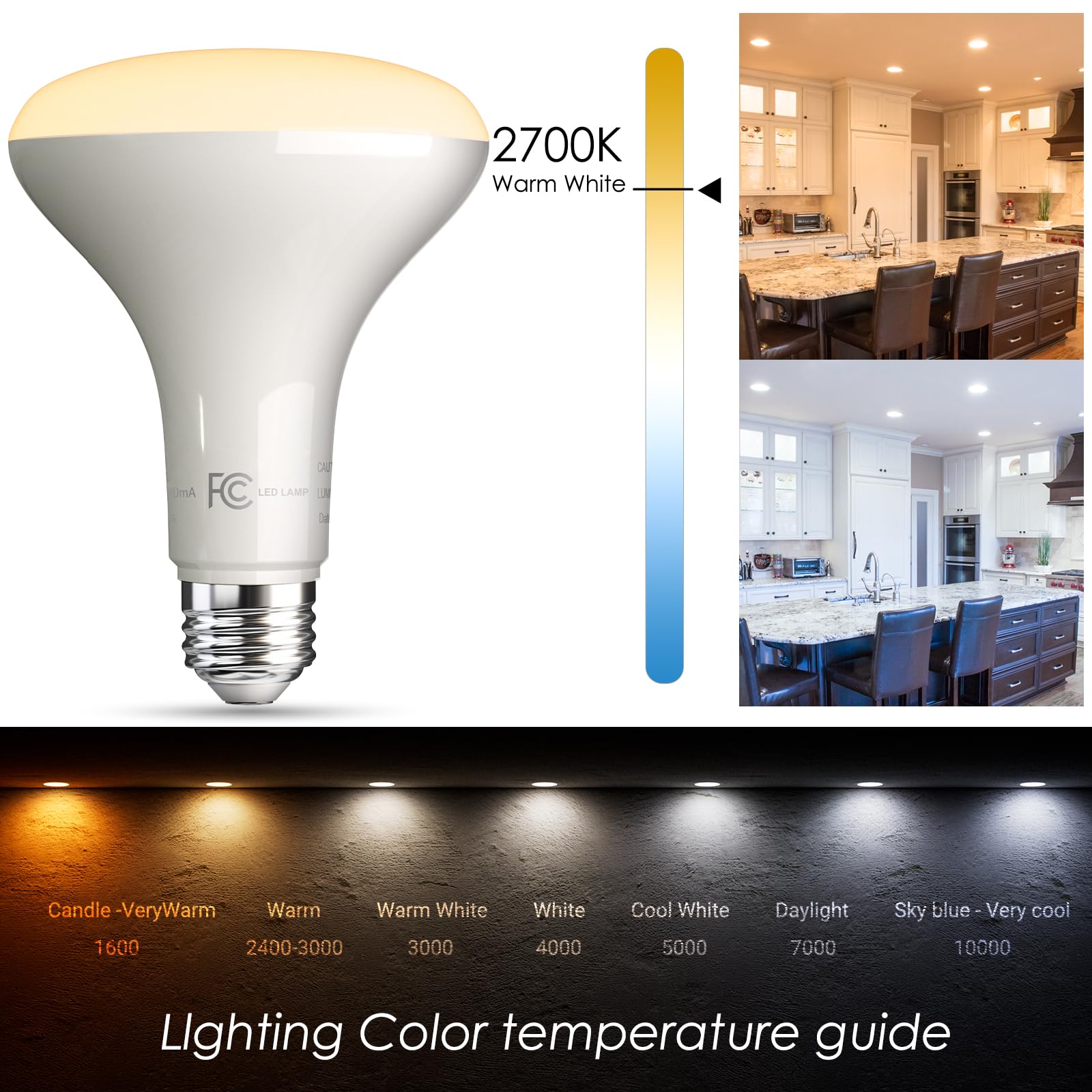 Volivo Led Flood Light Bulb 12 Pack, Recessed Ceiling Bulb, Br30, 65W Equivalent Efficient 9W, Dimmable, E26 Base, Soft White 27