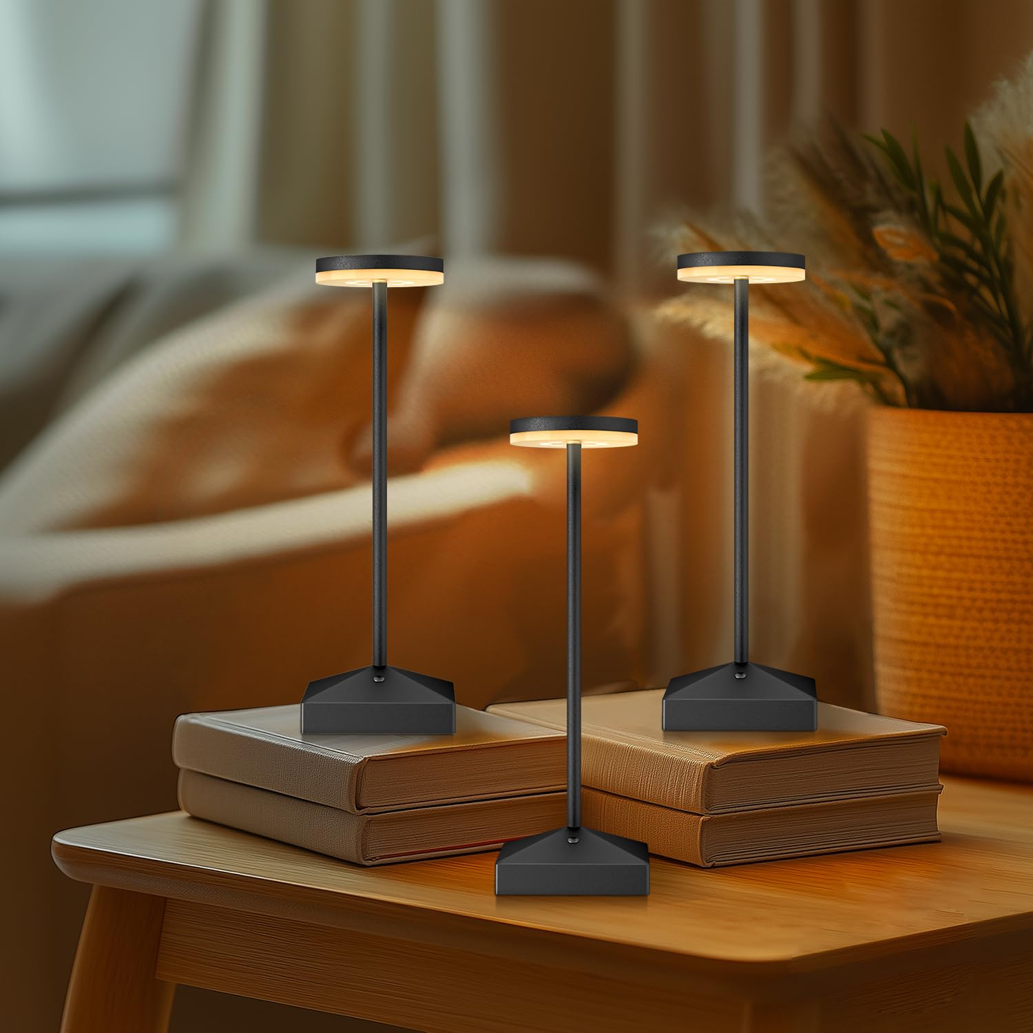 FUNTAPHANTA 3 Pack 7.67in Black Small Cordless Table Lamps Rechargeable  Battery Operated Mini Lamp  Small Lamp Touch Portable Table Lights  LED Night Light for Bedside/Dining/Bar/Outdoor (Black-C)