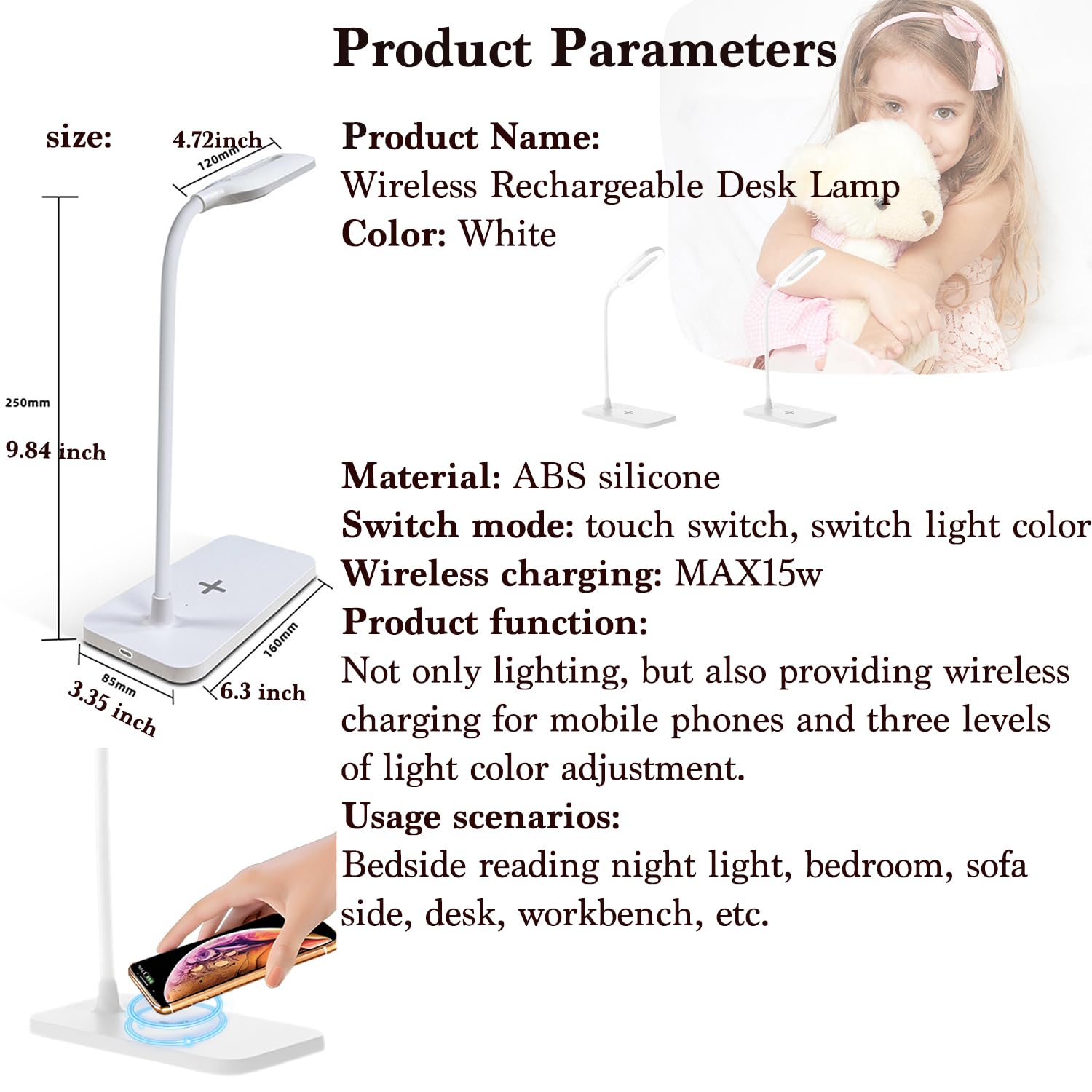 Buerallan 2Pcs Led Desk Lamps, Table Lamp, Night Stand Light For Home, 3 Lighting Modes, Wireless Fast Charging, Desk Light Touc
