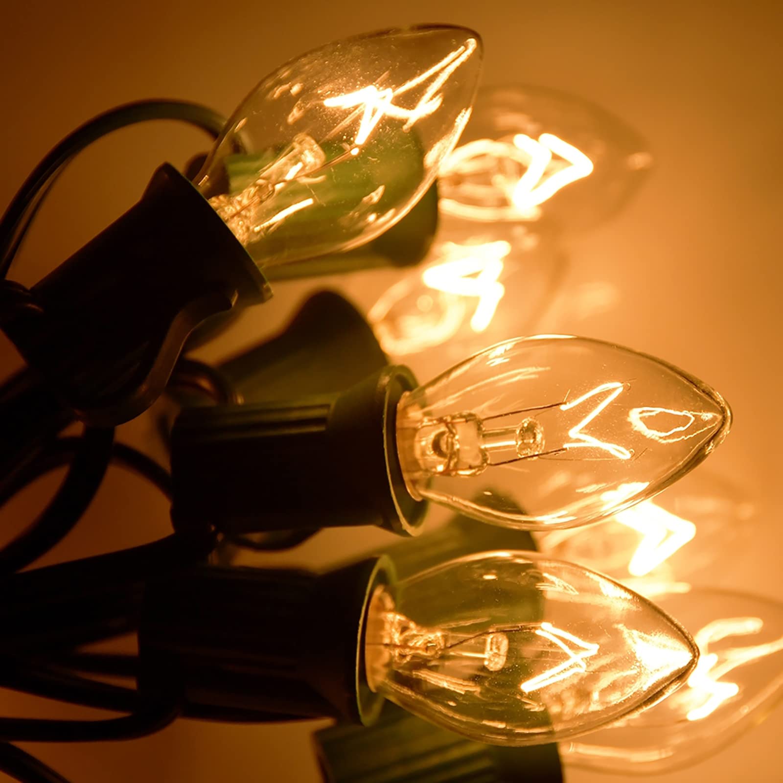 GOOTHY C7 Christmas Lights, 25Ft Outdoor String Lights, 27 Clear Warm White Bulbs, Ceramic, Green