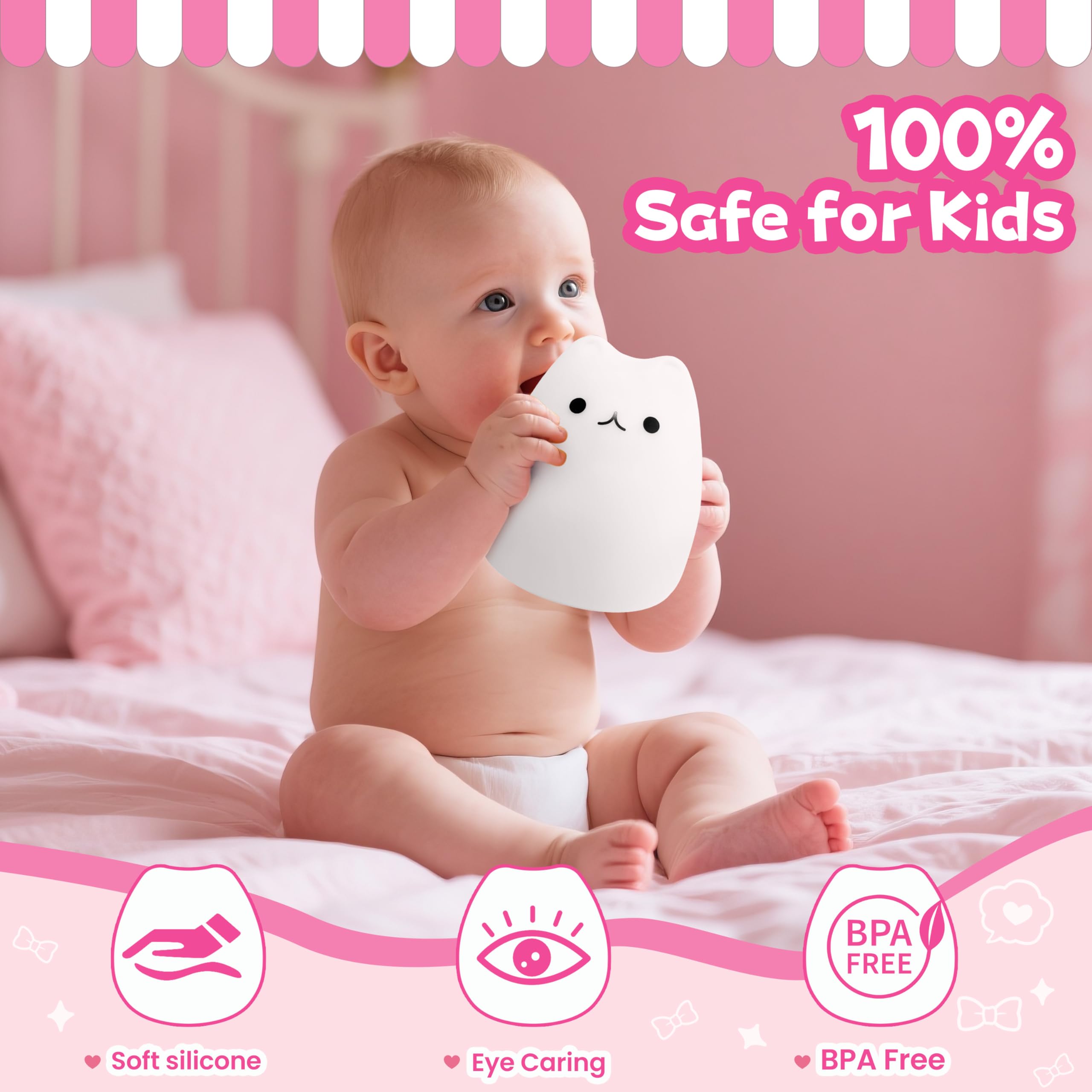 Loatme Night Light For Kids  Cute Cat Squishy Silicone Lamp With 2 Levels Of Brightness  Kawaii Touch Nightlight For Room Decor  Perfect Gifts For Baby  Girl  Boy  Toddler  Nursery