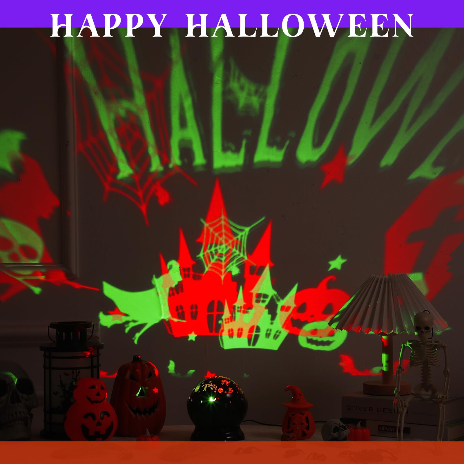 Rossesay Halloween Projector Lights Indoor Happy Halloween Projection Light Led Spooky Pumpkin Ghost Spider Decorative Outdoor Lighting Projectors For Halloween Party Holiday Garden Landscape Decor
