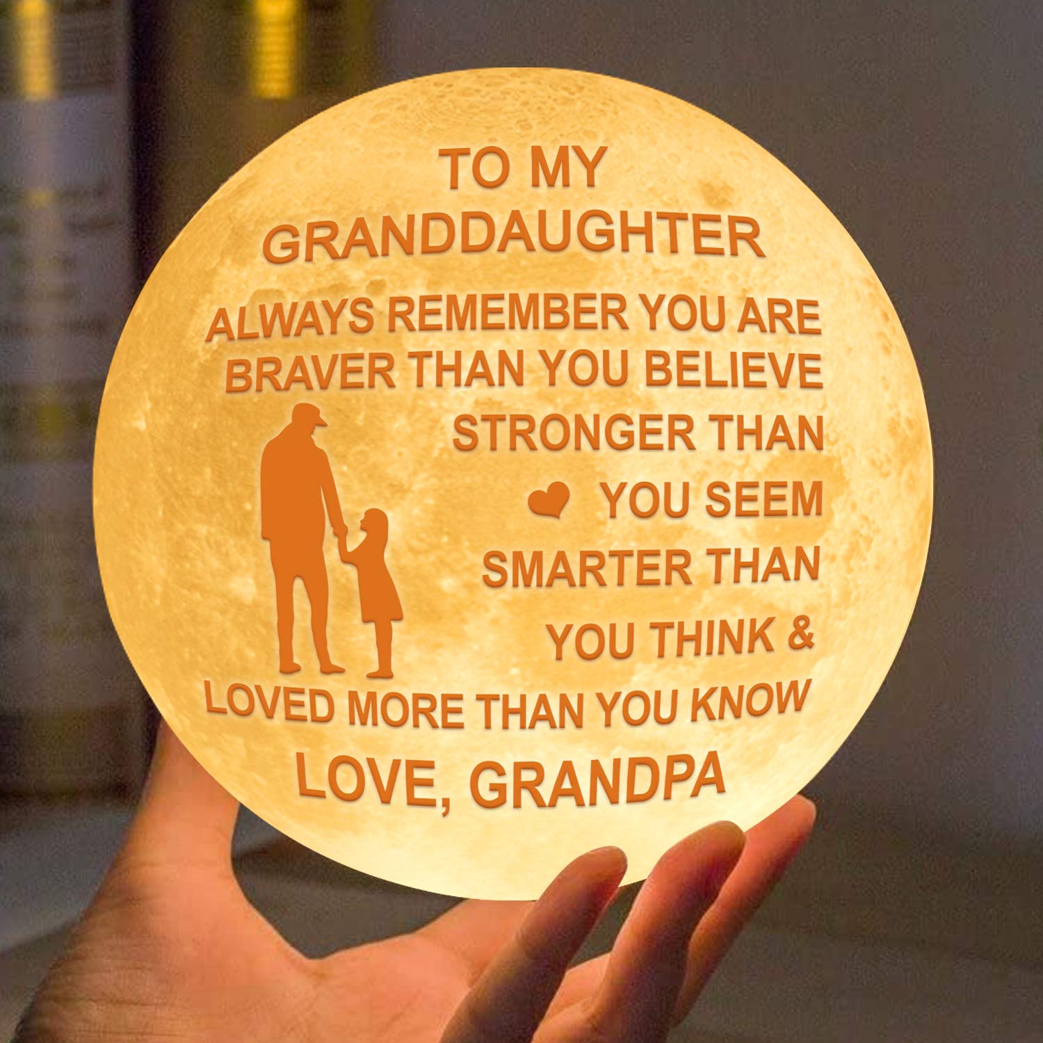 K KENON Personalized 3D Moon Lamp for Granddaughter, Personalized 5.9 Inch 3D Printing Moon Light Gift for Granddaughter Valentine's Christmas Gift (for Granddaughter from Grandpa)