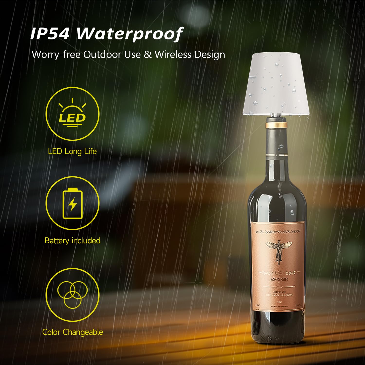Hoide Wireless Bottle Lamp - LED Touch-Dimmable Night Light Kit, 5.7in, White, Plastic