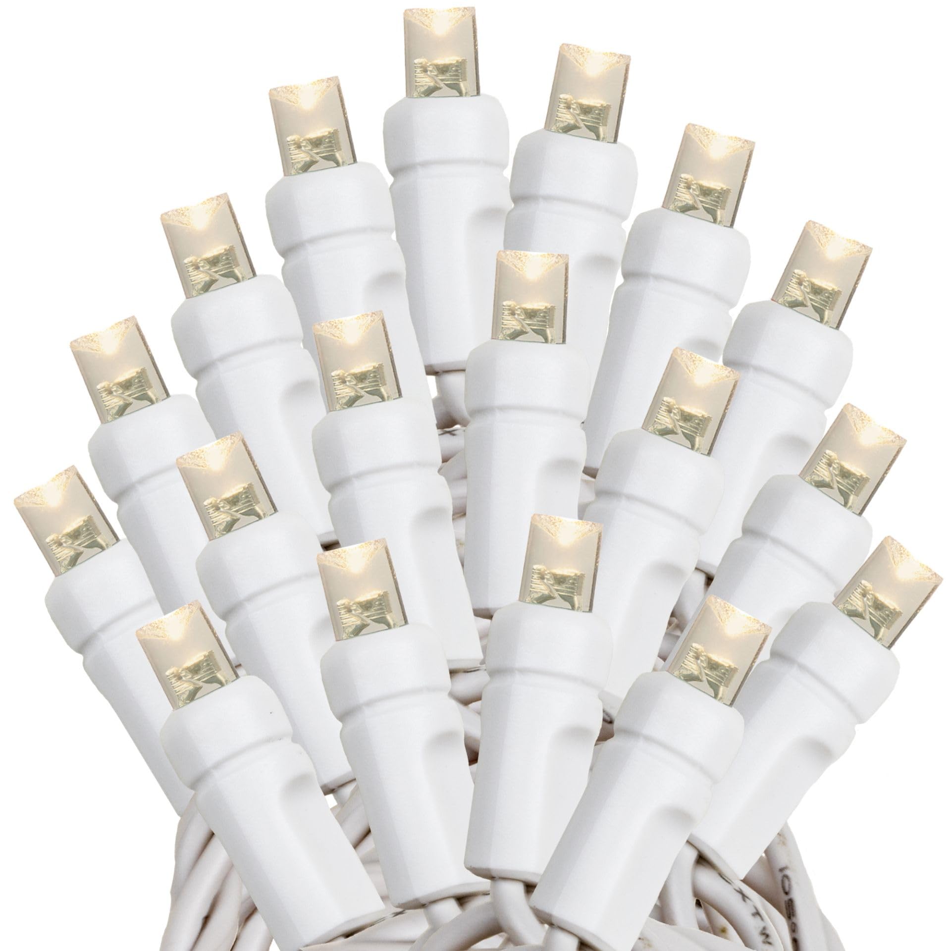 Novelty Lights 24-Pack 25 Feet 50 Light Warm White Led Christmas Lights White Wire, Connectable Mini String, Indoor/Outdoor, Com