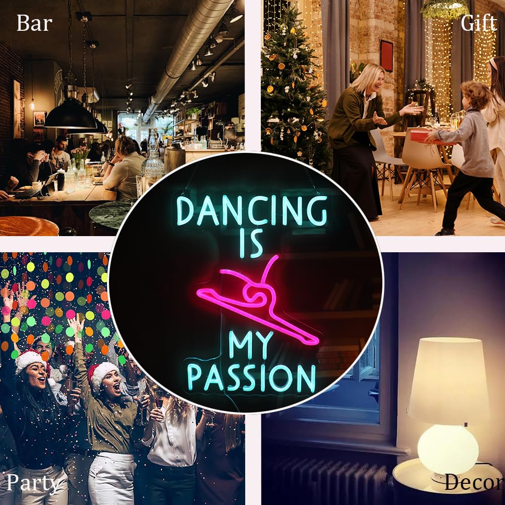 Nordstylee Neon Sign - inDancing Is My Passionin - Acrylic Wall Decor - Dimmer Switch - Perfect Gift for Girls Room - Model NRLT240914014