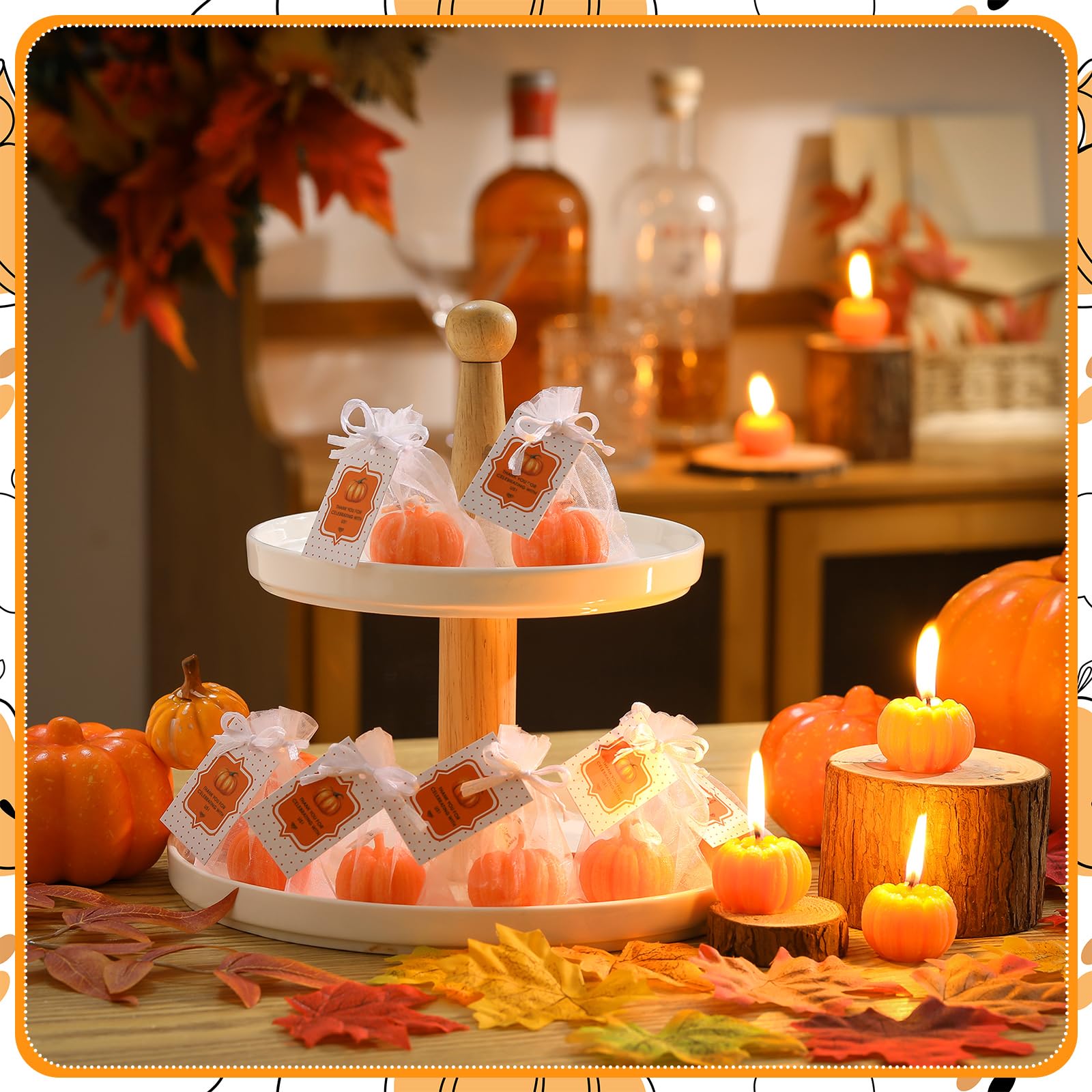 Treela Pumpkin Candles Set of 24 - Fall Baby Shower Party Favors, Orange