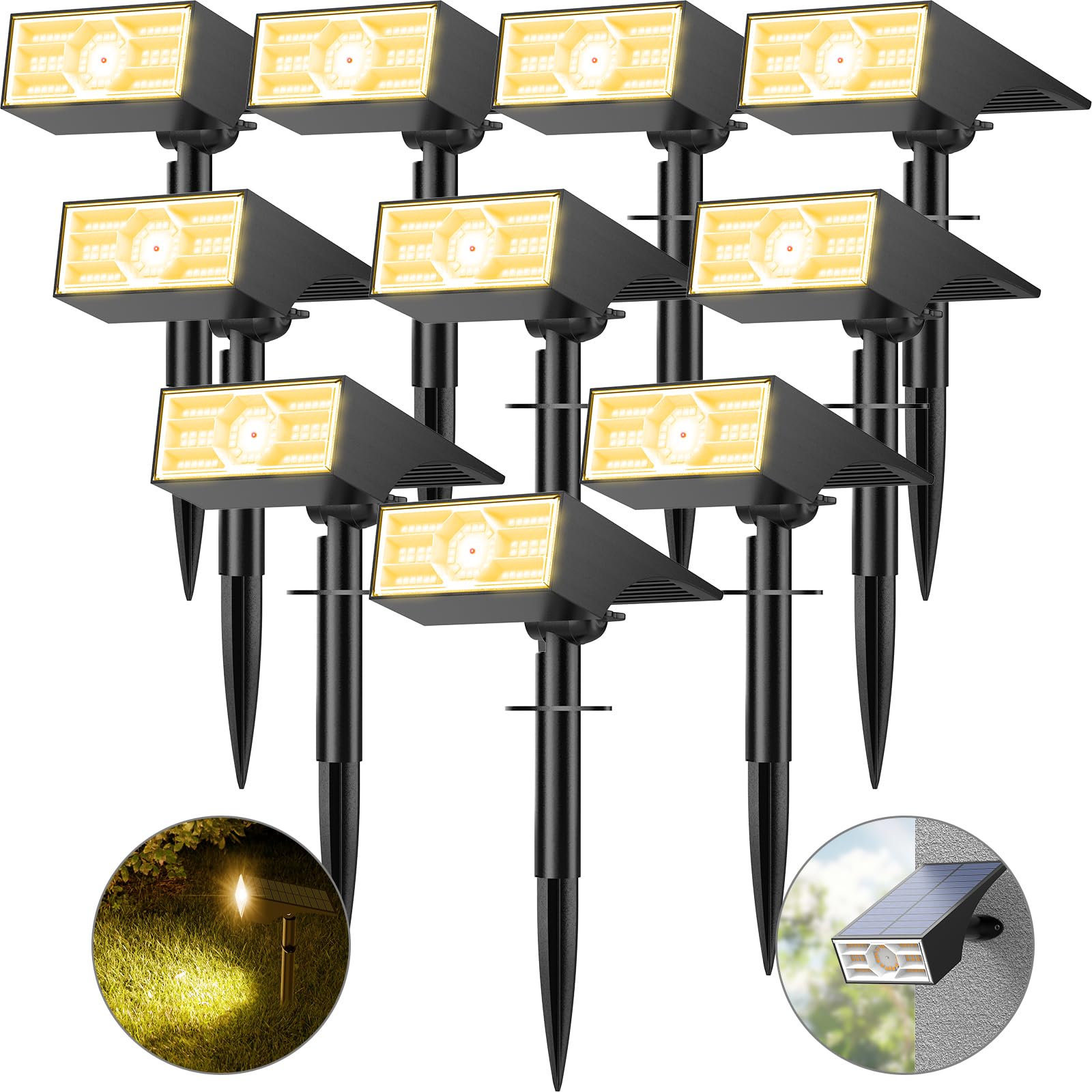 Katipeal Solar Spot Lights Outdoor, 56 LED/10 Pack Outdoor Solar Lights for Yard, 4 Lighting Modes Solar Landscape Spotlights Wa