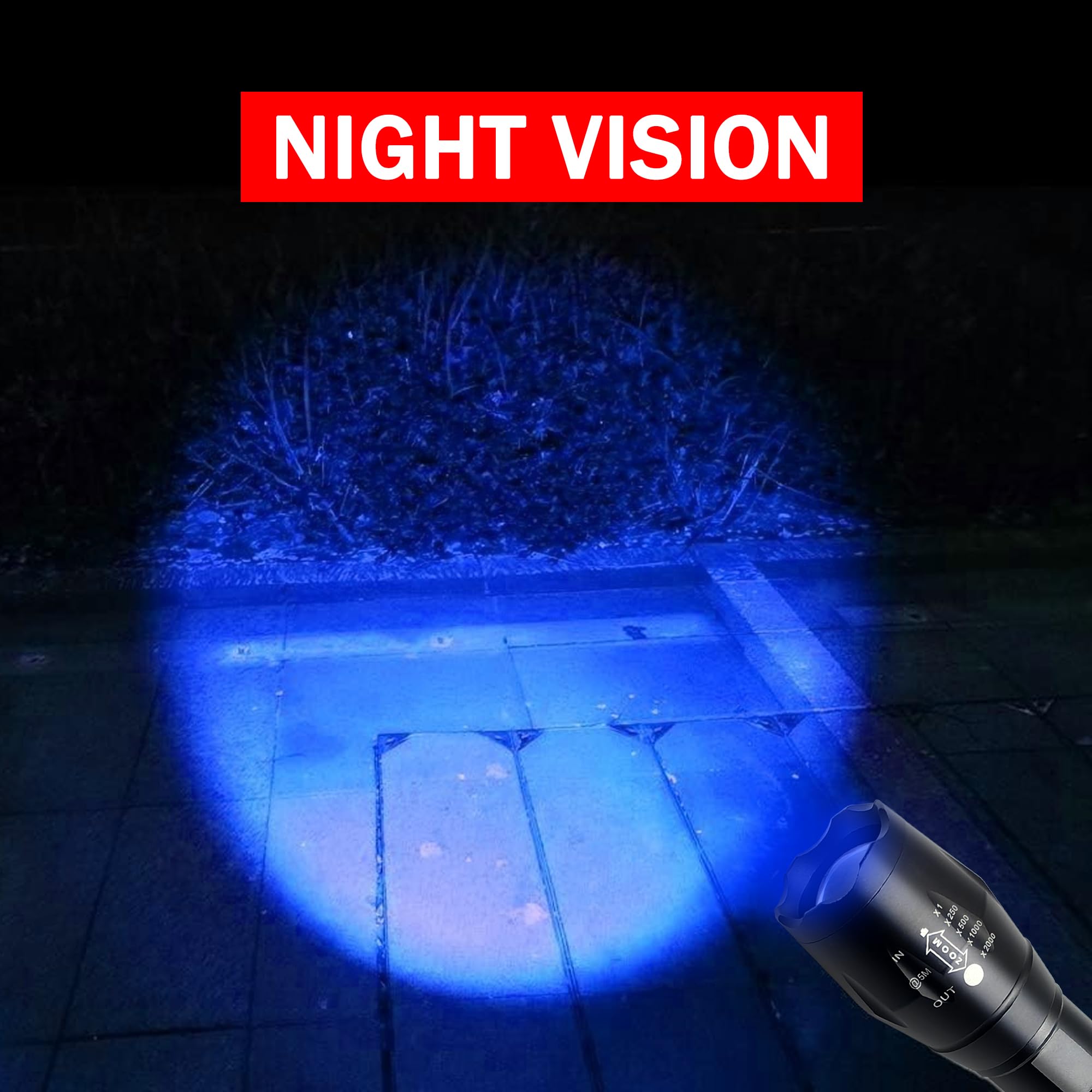 Souyos High Power Blue LED Flashlight, Zoomable, Aluminum, Model Souyos-GRBV2537, Long Range for Night Hunting and Fishing