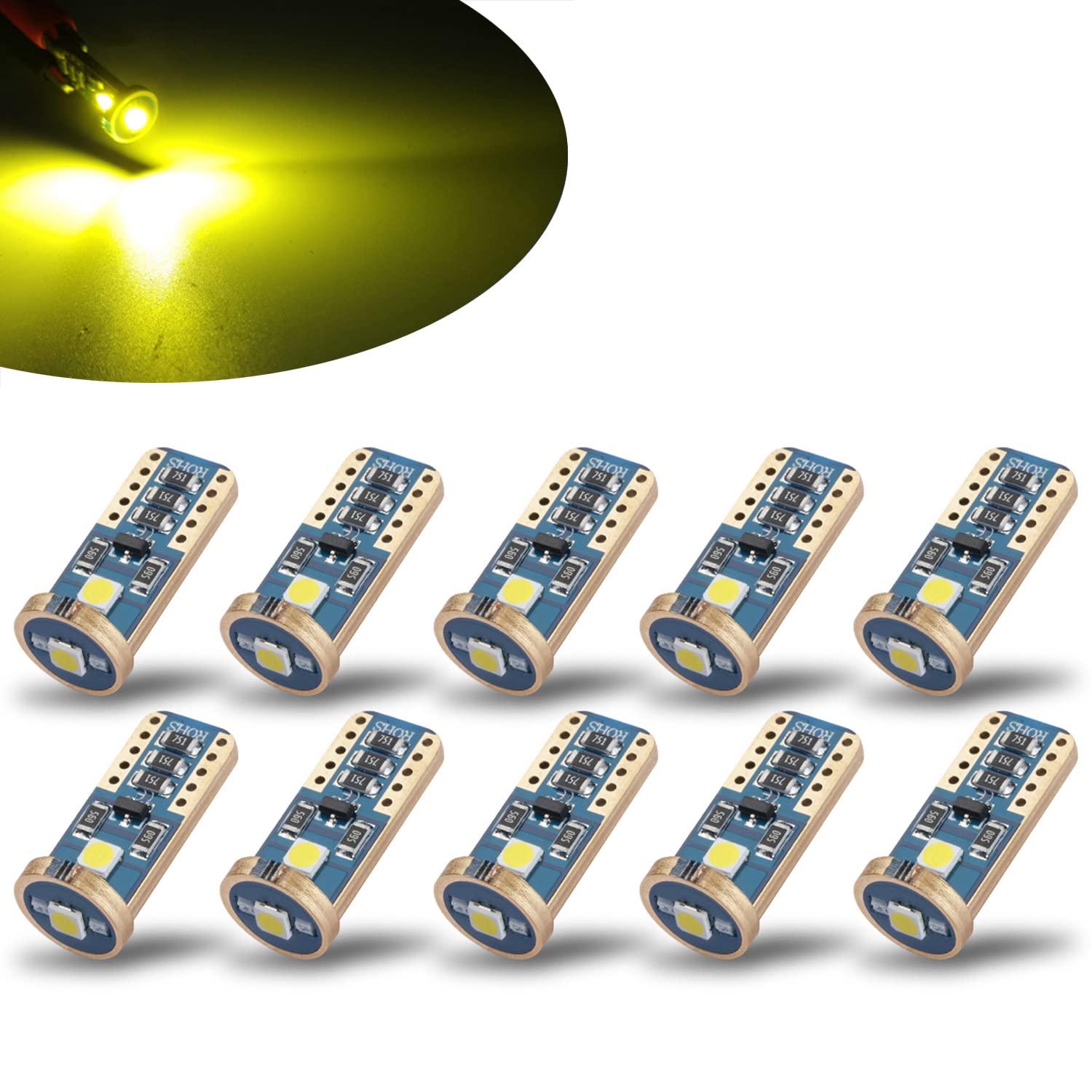 iBrightstar T10 LED Bulbs, Extremely Bright Wedge Lights for Car Interior, Gold, Model iBrightstar-T10-3030-3G