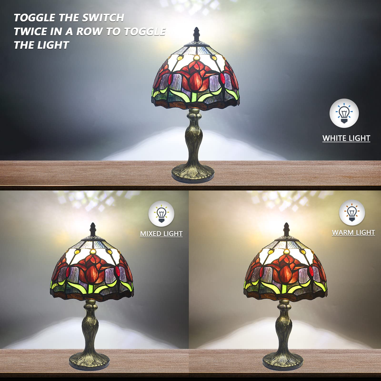 Miaoke Tiffany Table Lamp Stained Glass Table Light, Handmade Desk Bedside Table Night Lamp, Antique Art Craft Gifts Lover Kid L