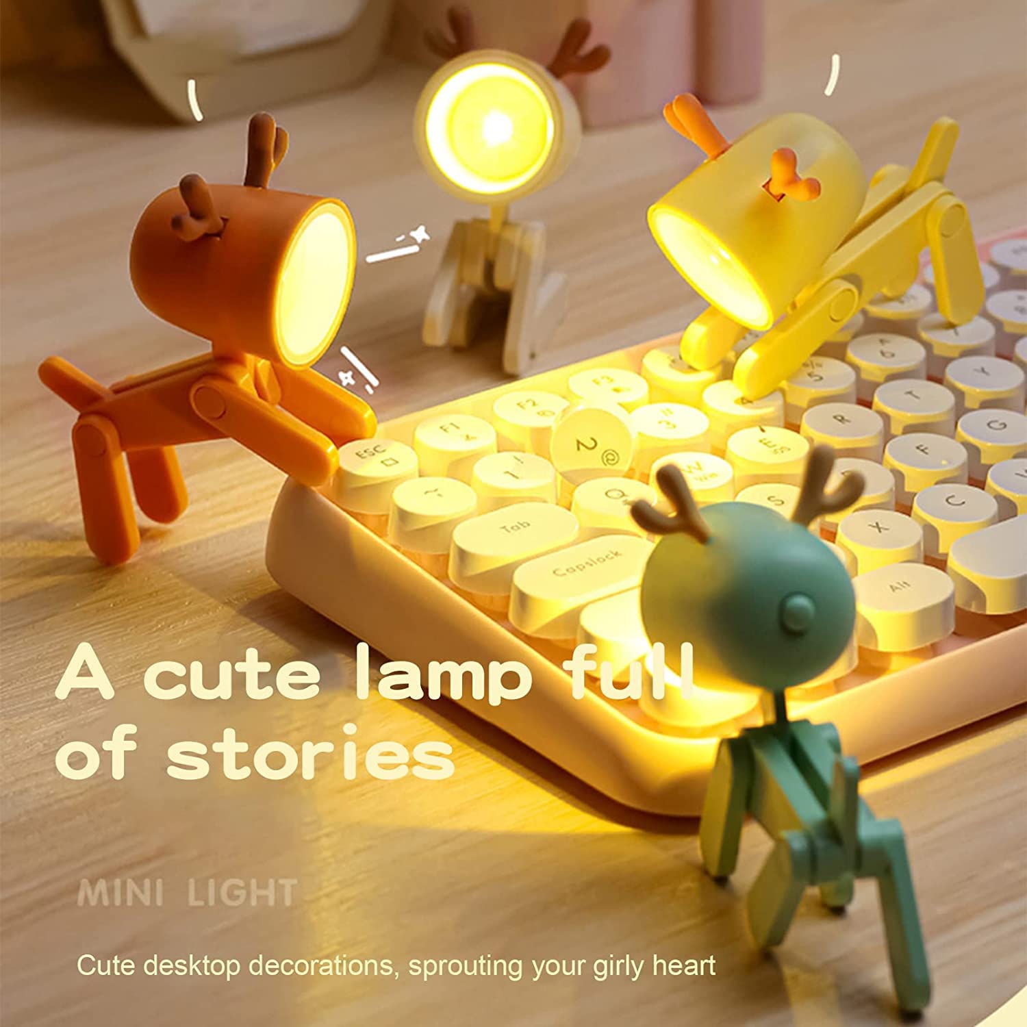 SpassLeben Cute Night Light, Mini LED Desk Lamp, Deer Yellow, ABS Material, Ideal for Kids Room, Decorative Nightstand Lamp