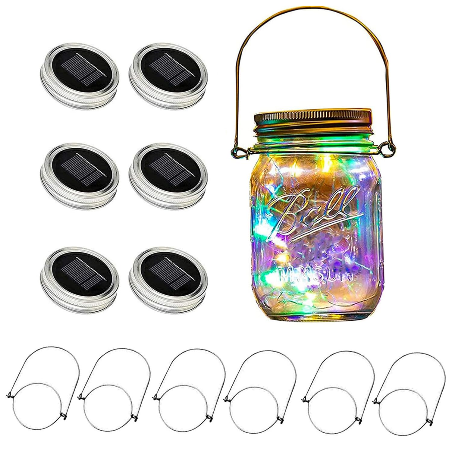 VOOKRY Solar Mason Jar Lights, 30 LED Waterproof Fairy String Lights, Pack of 6, Multicolor