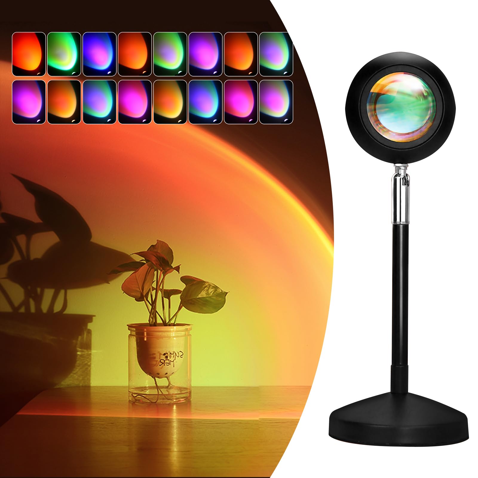 Exnemav Sunset Lamp - Ufo Shape Projection Light With Remote, 16 Colors, Usb Charging, Black