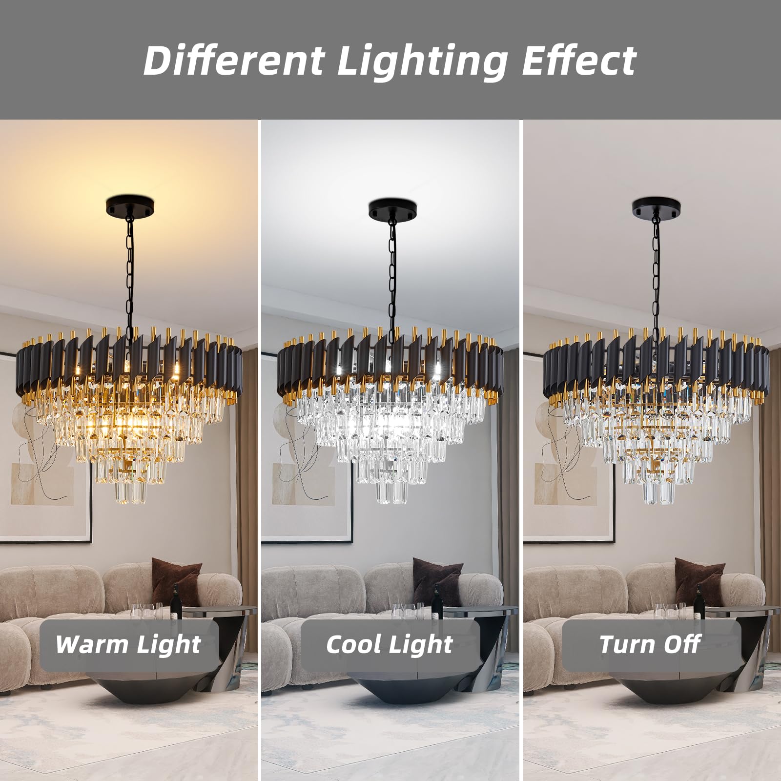 Aixialin 10-Light Large Crystal Chandelier 24'' Dining Room Light Fixtures 5 Tiers Flush Mount Black And Gold Chandelier Round L