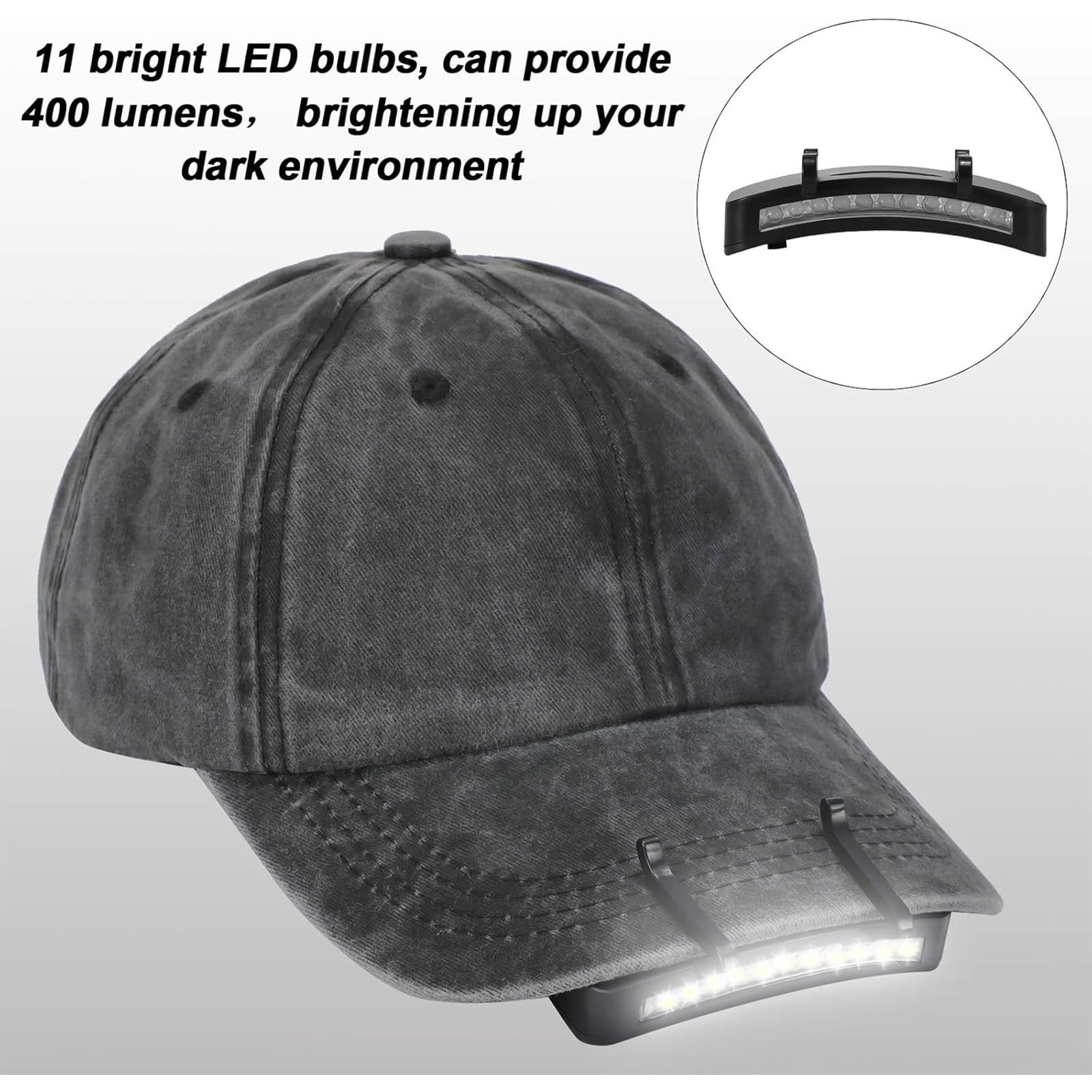 Mudder Hat Light Clip - 11 LED Waterproof Cap Light, Black, ABS Plastic, 3.4 x 2.2 x 0.5 inch, Model Mudder-ujhh533