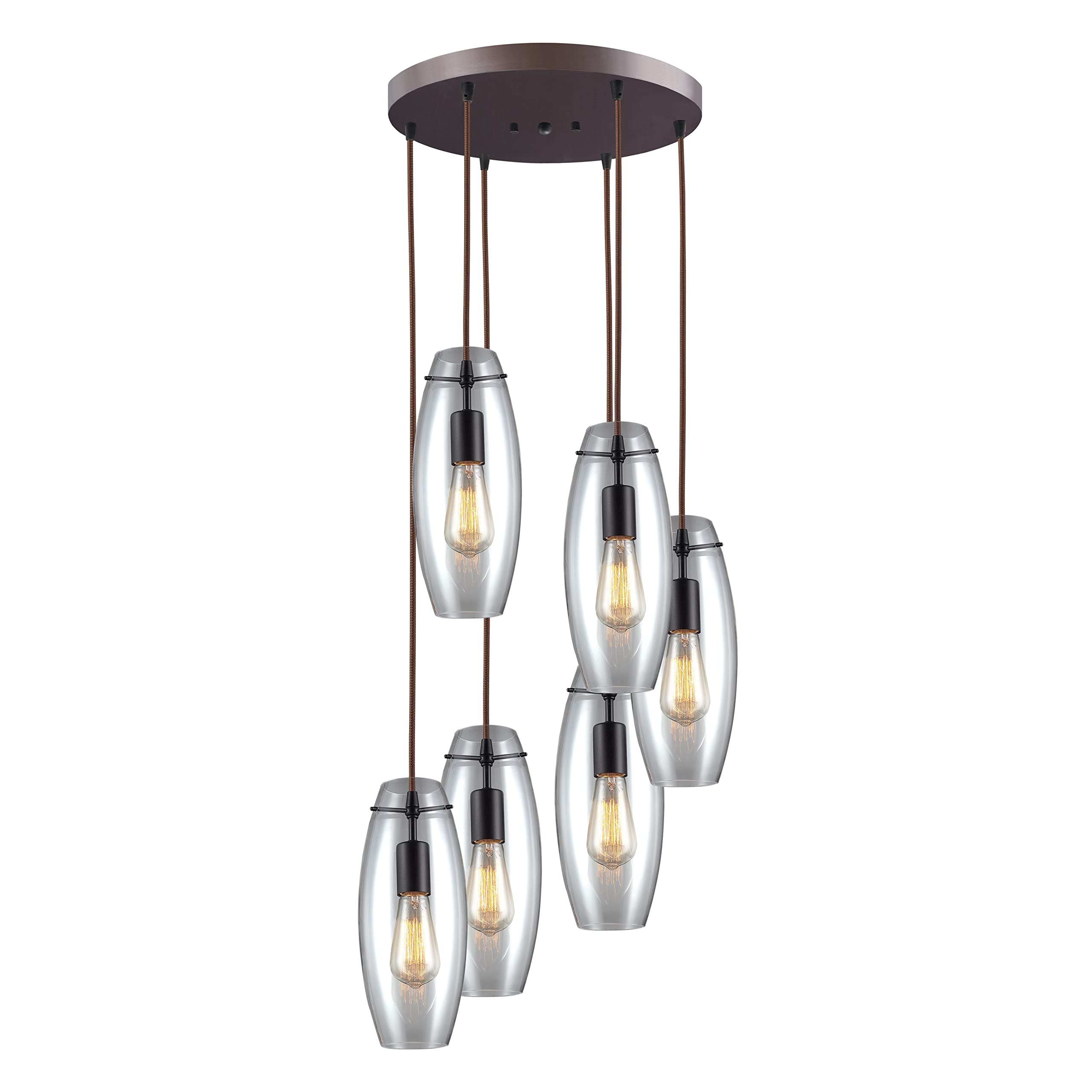 Elk Home Menlow Park 6-Light Mini Pendant, Oil Rubbed Bronze, Smoke Glass, Transitional Style