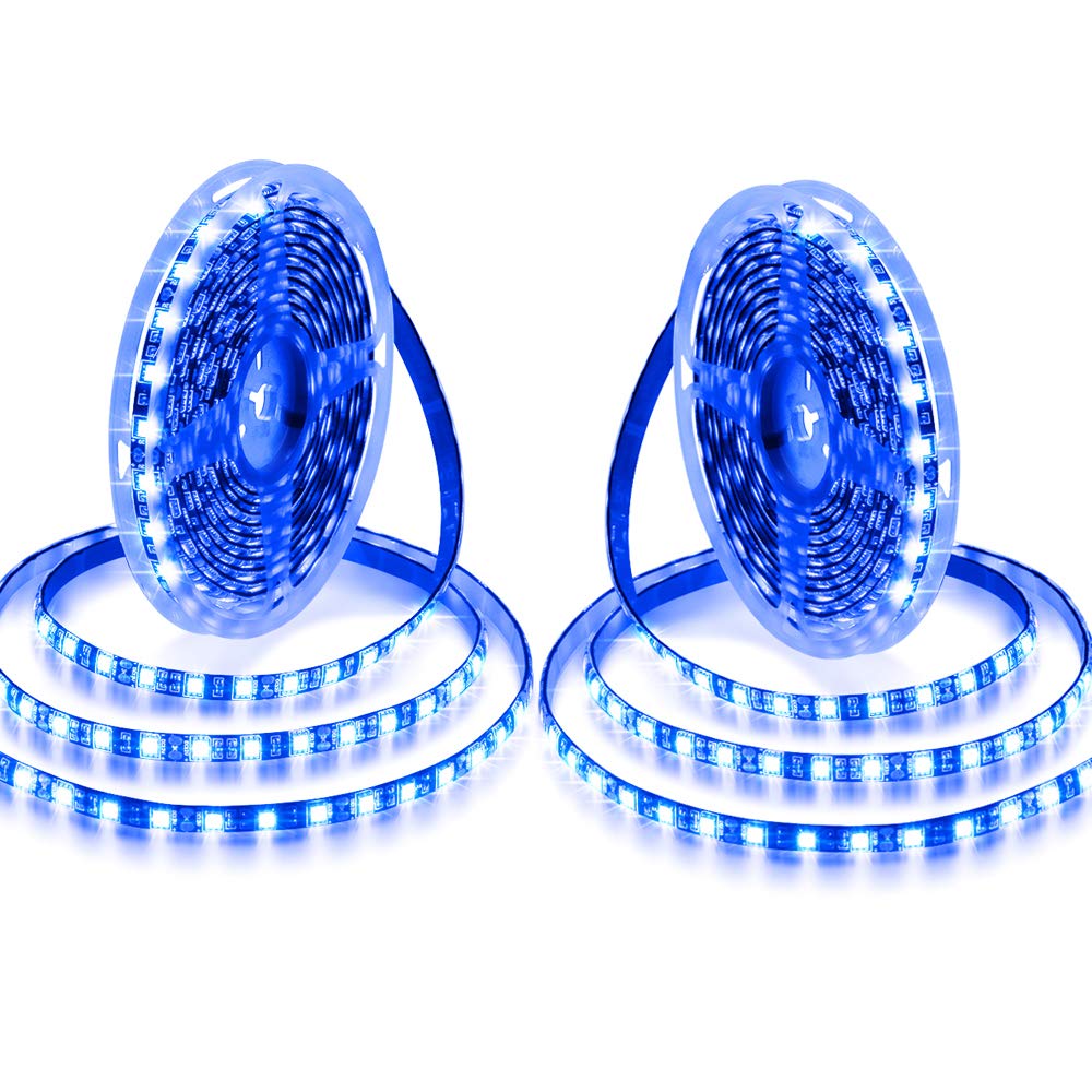 ALITOVE Blue LED Light Strip 32.8ft Waterproof 5050 SMD 600 LEDs 10M Black PCB DC 12V with Enhanced 3M Tape
