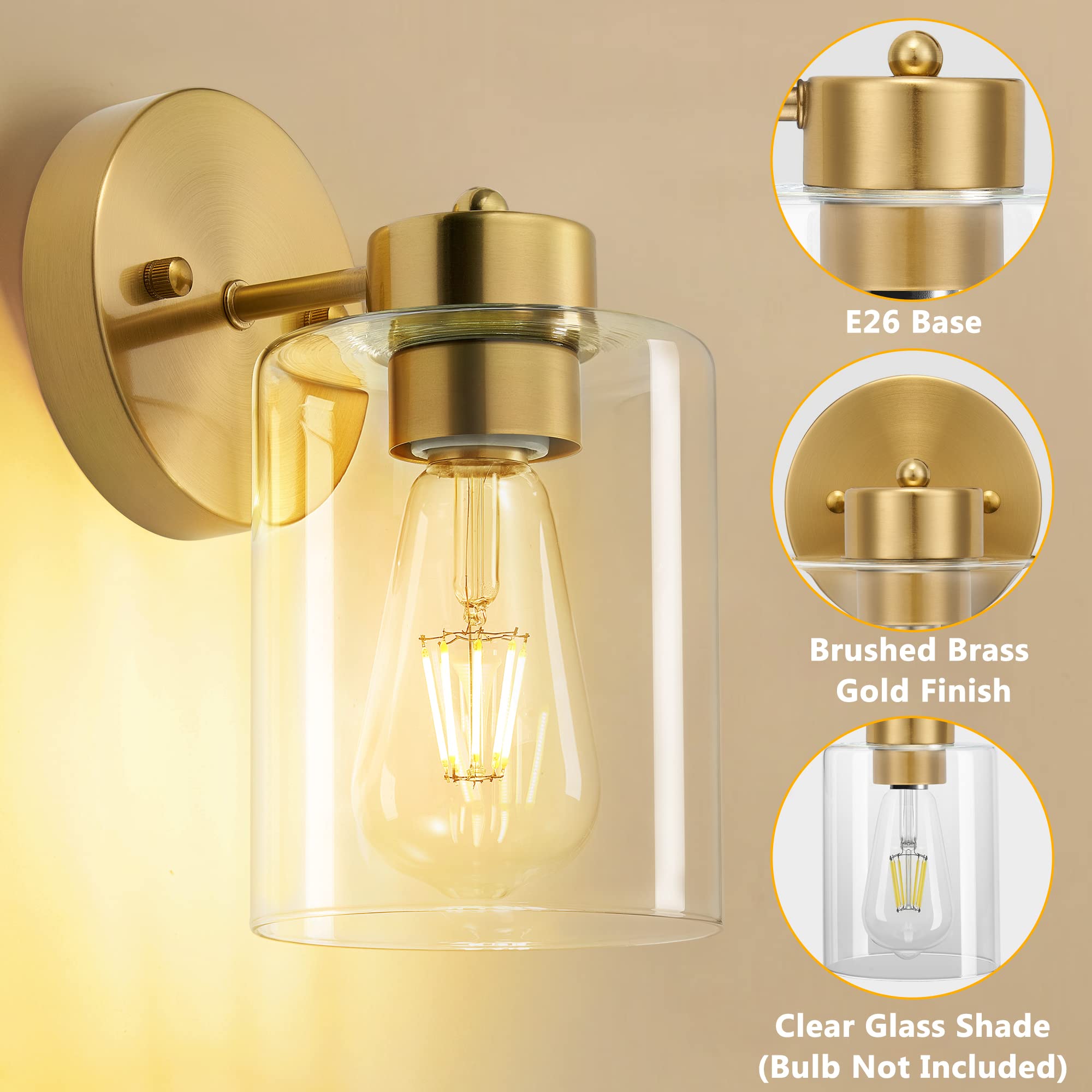 Porphyions Bathroom Light,Wall Sconces Set Of Two,Brushed Gold Vanity Sconce Lights,Morden Bathroom Gold Sconces Set,Brass Bathr