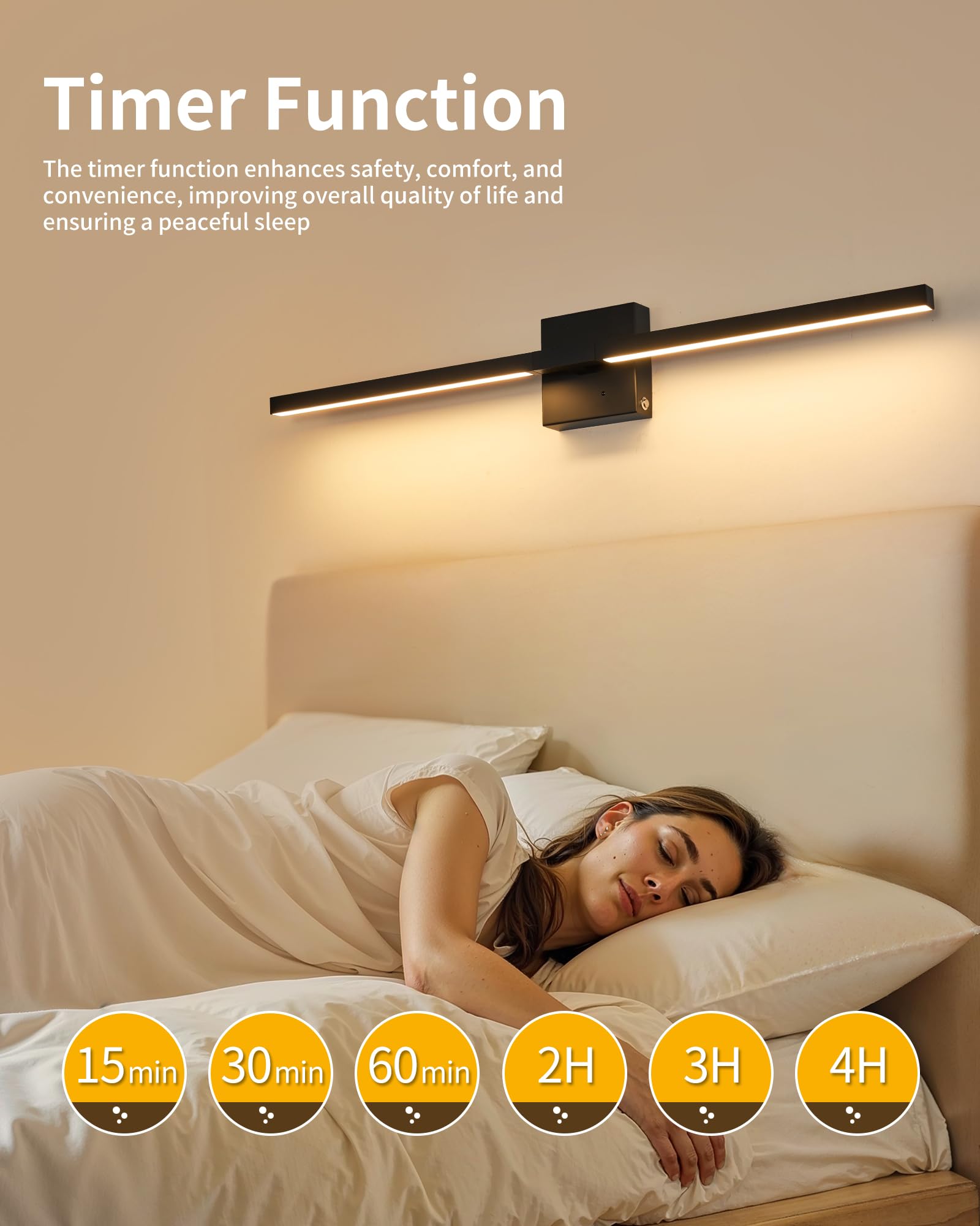Rayogale 8000mAh Dimmable Wall Sconce Set of 2, 24 Inch Black LED Lights with Remote Control & Timer Function