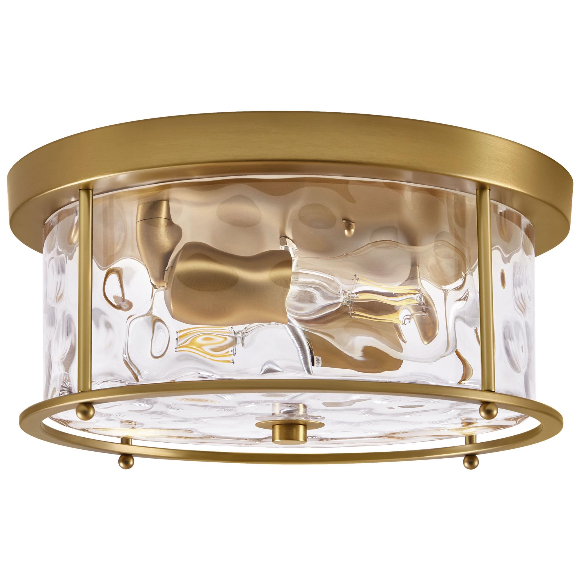 LamQee Flush Mount Ceiling Light, Industrial 2-Lights, Hammered Glass, Brushed Gold, Model 06FTL0284AGD, Low Profile for Kitchen and Hallway