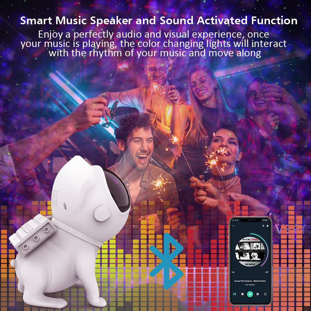 SOMKTN Space Dog Astronaut Star Projector - 21 Color Modes, Bluetooth Speaker, Night Light for Kids, Model BL-TKG06