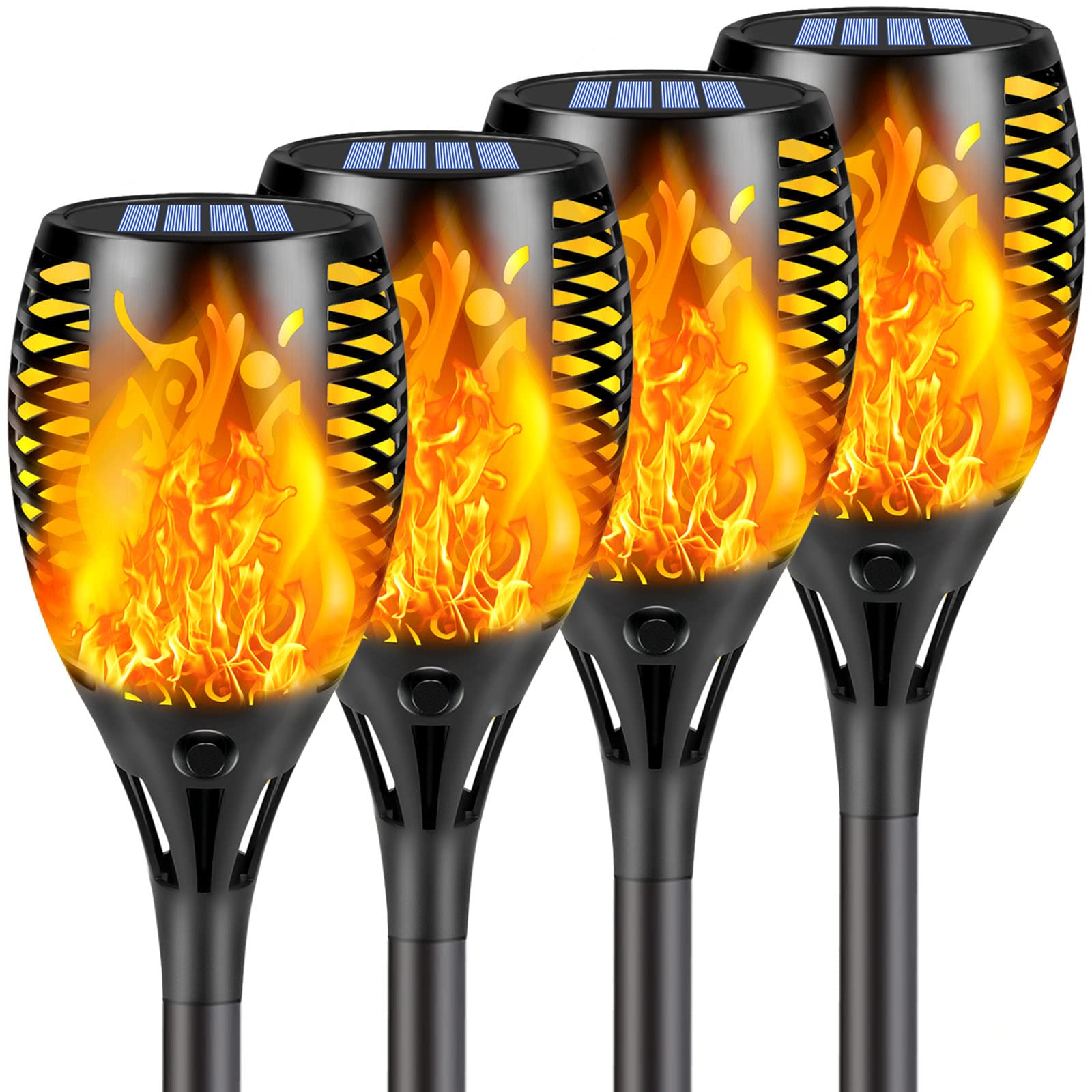 Upgraded 4 Pack Super Larger Size Solar Flame Torch Extra Bright Solar Lights Outdoor Decorative With Flickering Flame, Solar Ou
