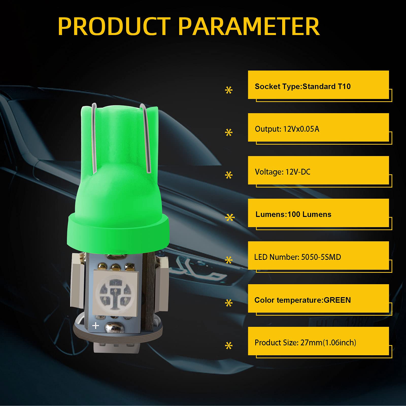 EverBright T10 194 168 2825 W5W 5050 5SMD LED Bulb for Car Replacement Interior Lights Wedge Dome, Trunk, Dashboard Bulb License