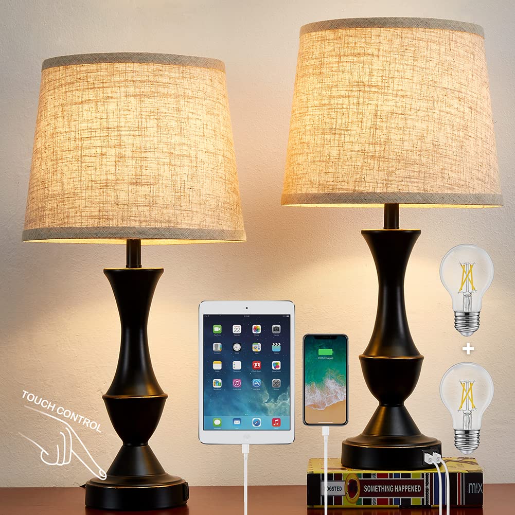 Luvkczc Touch Lamps For Bedrooms Set Of 2, Bedside Lamp With Dual Usb Charging Ports, 3 Way Dimmable Nightstand Lamps With Premi