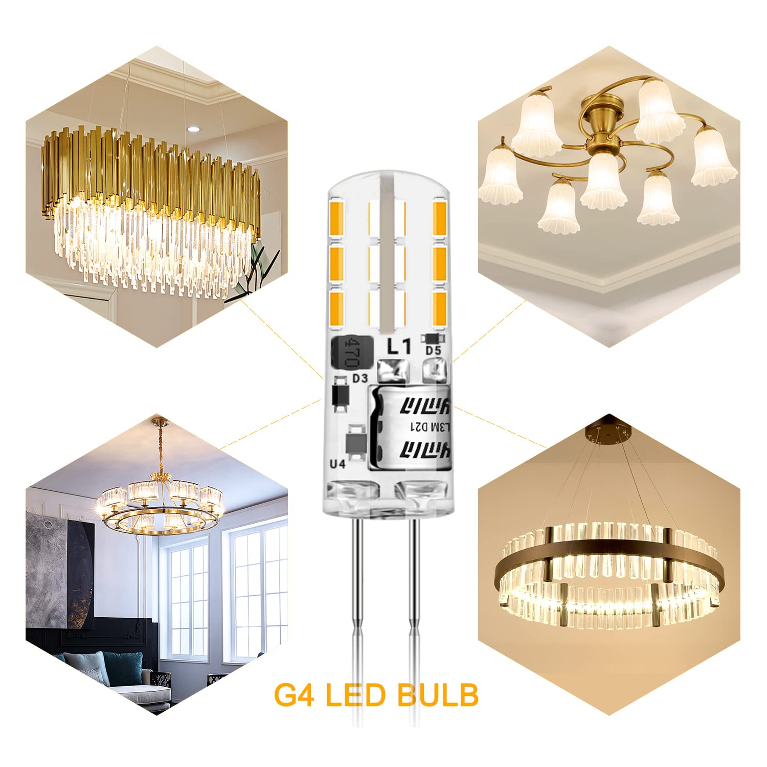 YUIIP G4 LED Bulb 2W 10W 20W Replacement for AC/DC 12V, Warm White 3000K, 8-Pack, Silicone Material