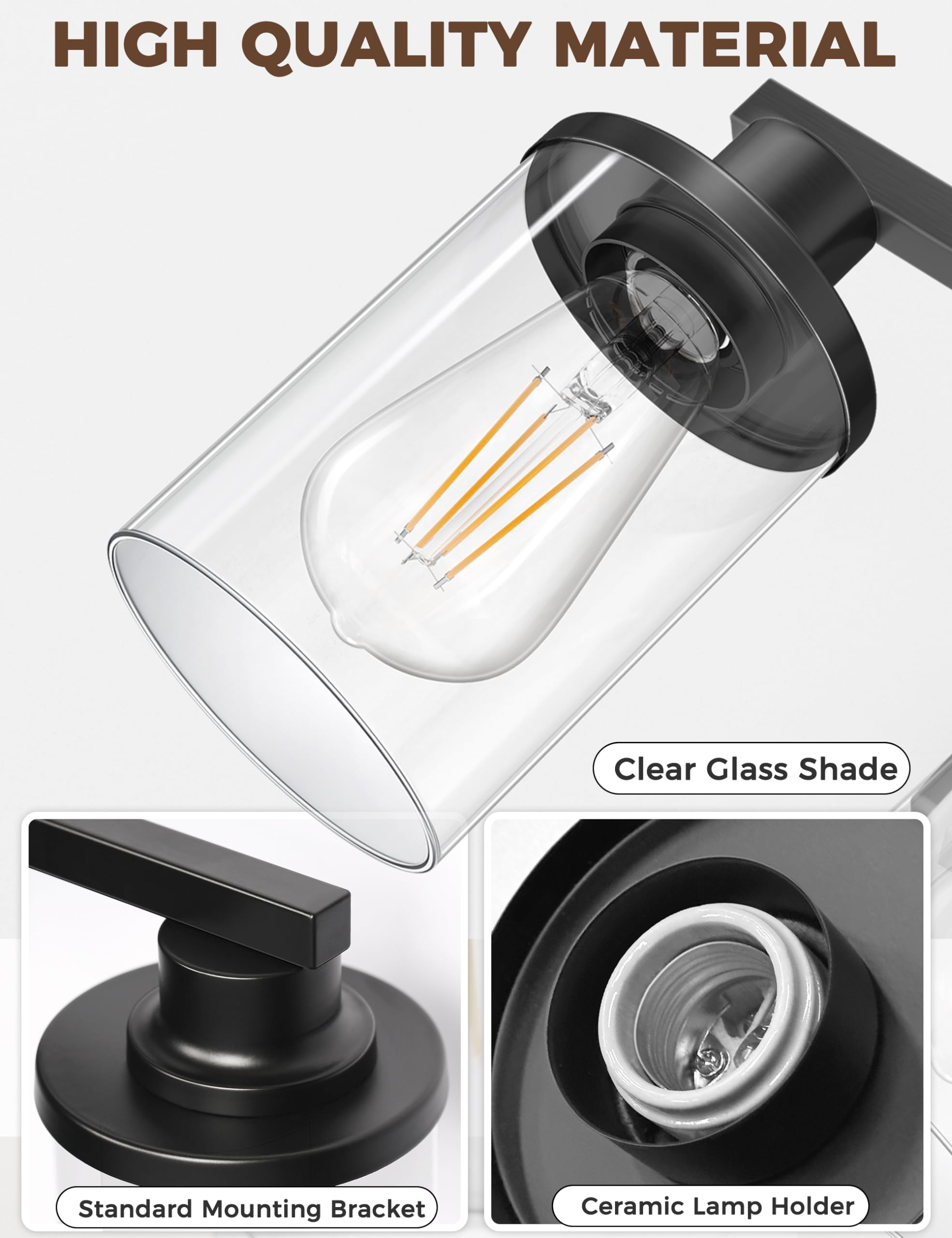 DORESshop 6-Light Bathroom Light Fixtures, Black Vanity Lights with Clear Glass Shade, ETL Listed