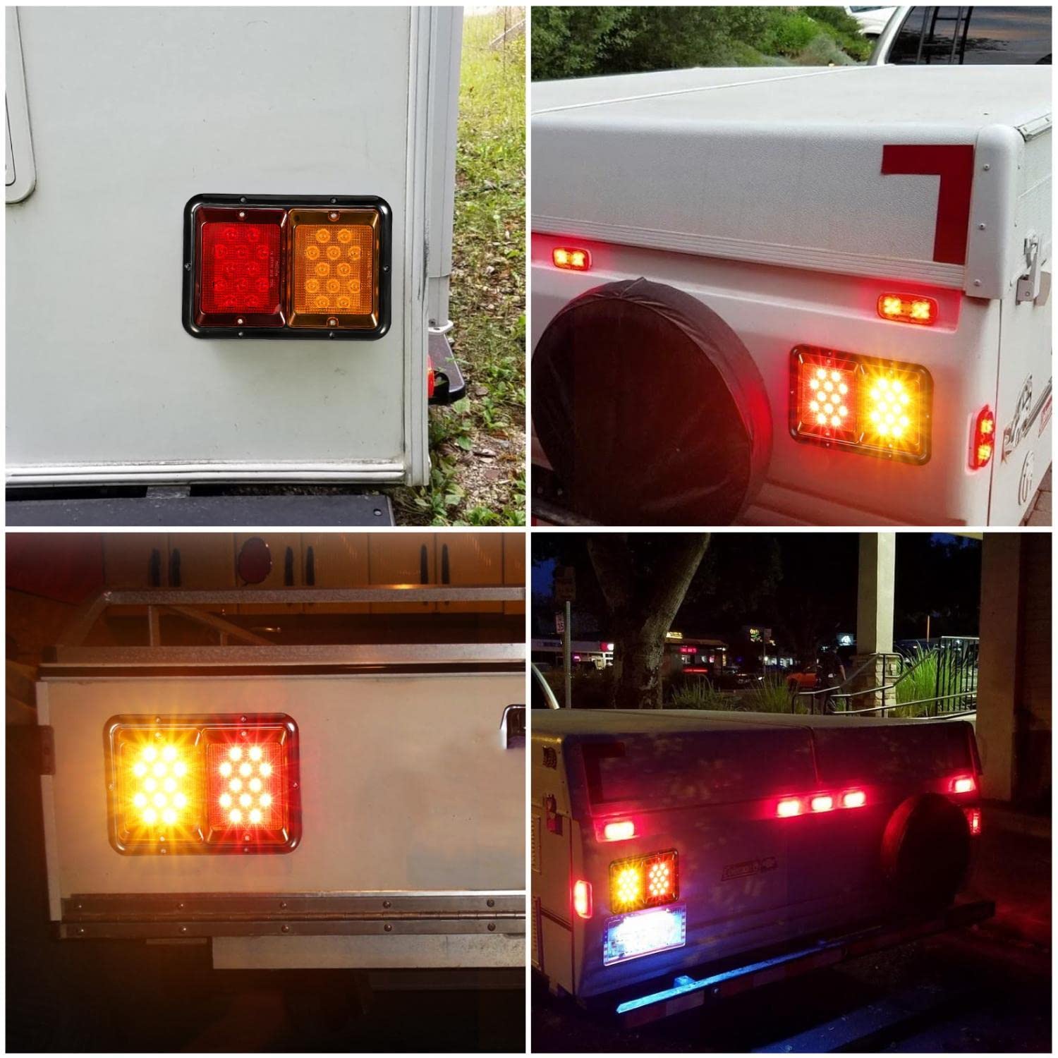 Partsam RV Trailer Tail Lights - 2Pcs 24 LED Dual Stop Turn Signal, Standard Size, IP67, Red Amber, Plastic Base with Gasket