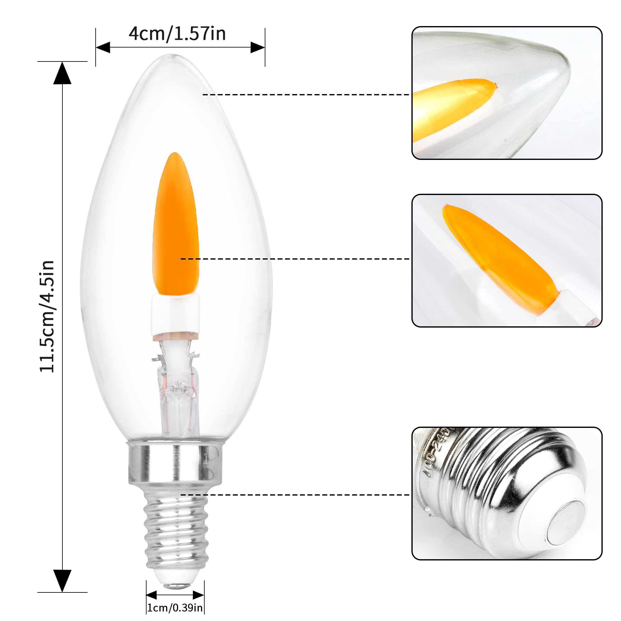 Flicker Flame Light Bulb Flame Tip Halloween Chandelier Flickering Light Bulbs Christmas Replacement Orange Glow Bulbs Crystal Clear Candle Bulb For E12 Chandelier Base (Clear, C35E12(6Pack))