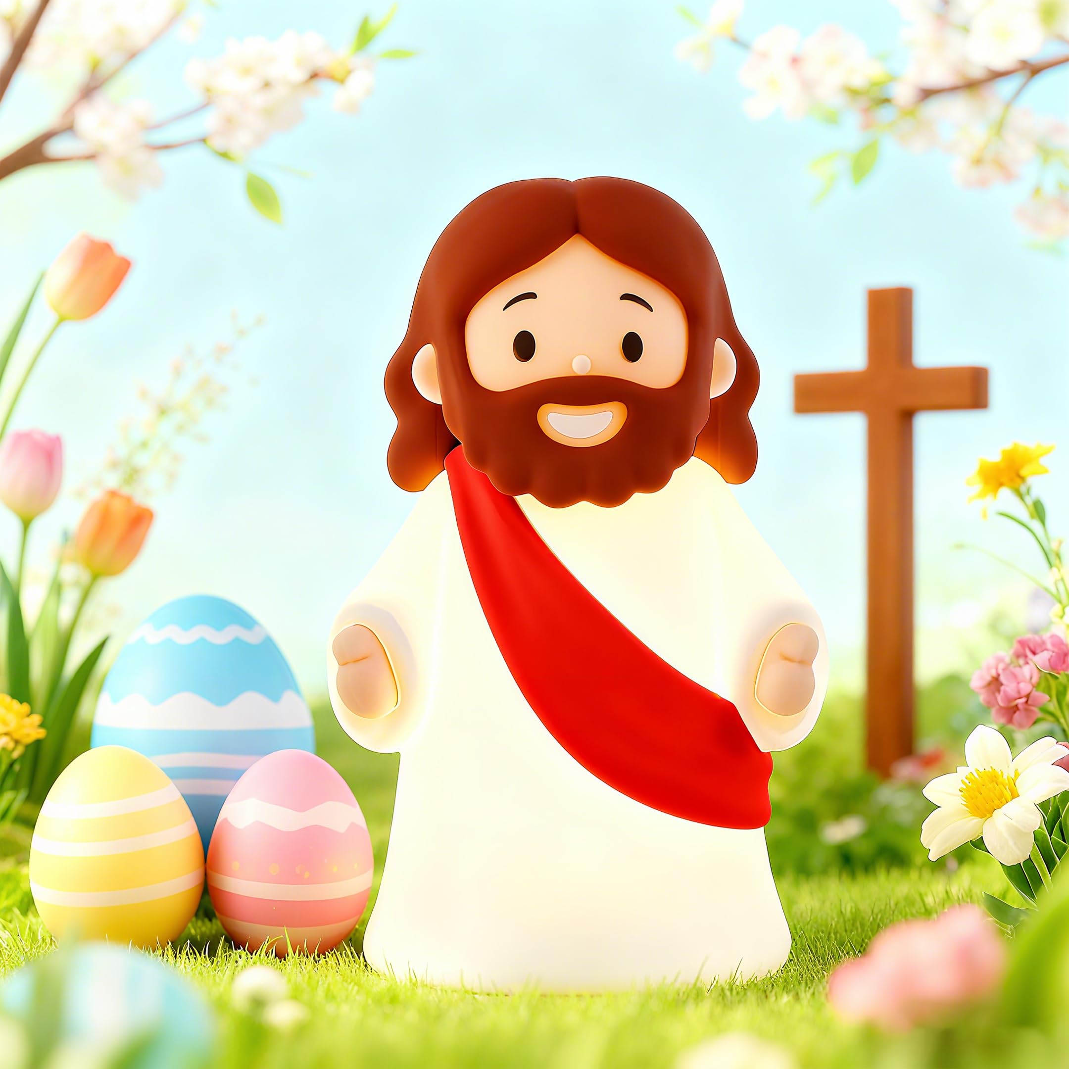 magical JD Silicone Night Light - Mini Jesus Lamp, Dimmable, Rechargeable, 5.9x3.1x2.6 inches, Red, Model Kt-007, Ideal