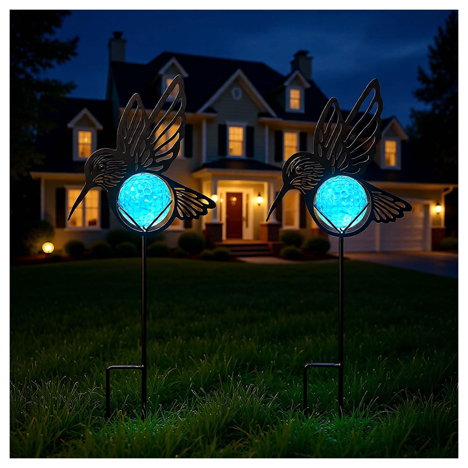 Ptxbeemyd Hummingbird Solar Lights Outdoor Decorations, 2 Pack Metal Iron Solar Stake Lights for Yard, Garden, Lawn Decor