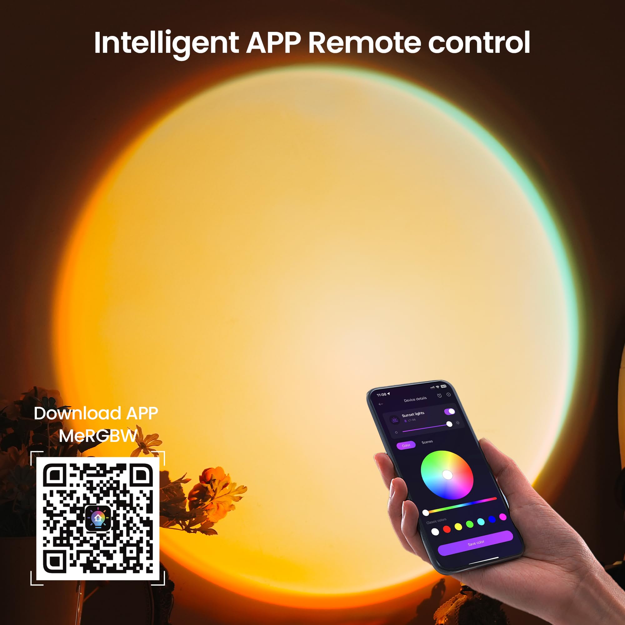 Tsrarey Sunset Lamp Projector With Remote Control, Multiple Colors Led App Control Sunset Light Three Control Methods Night Light For Room Decor/Christmas Gifts/Photography/Party/Bedroom Decor