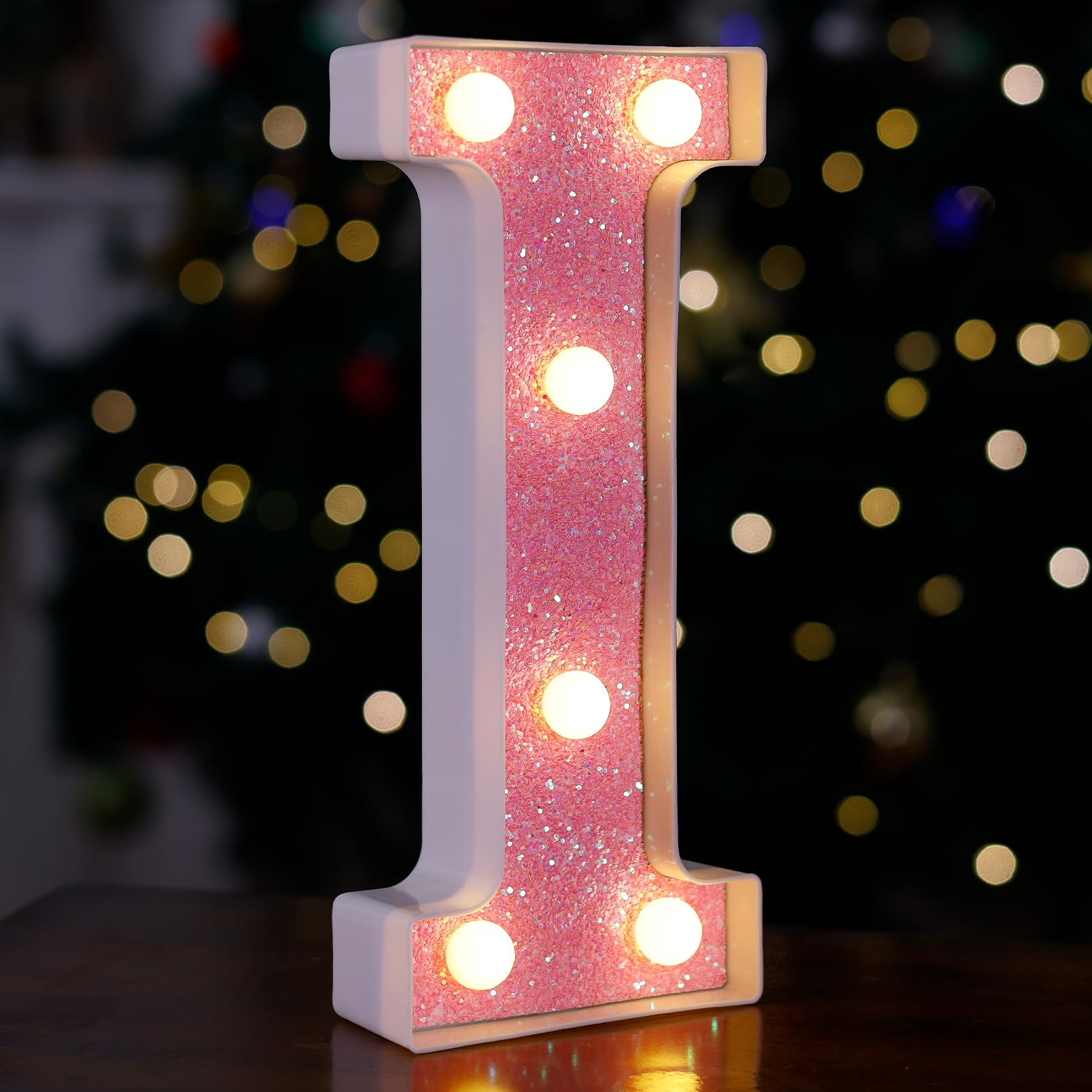 TRONSBOO LED Letter Light - Pink Glitter Marquee Sign, Battery Powered, Model I, for Home Party Decoration