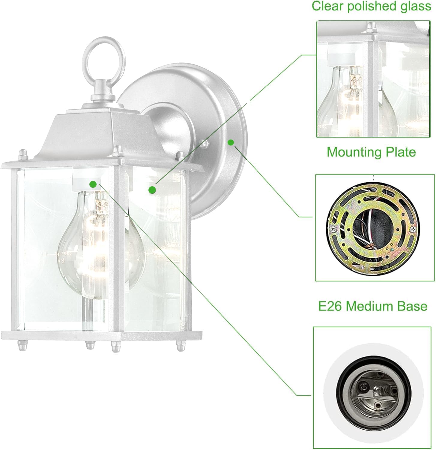 Wisbeam 4 Packs White Outdoor Wall Lantern, Black Exterior Waterproof Wall Sconce For House, Aluminum Housing Plus Glass, Wet Lo