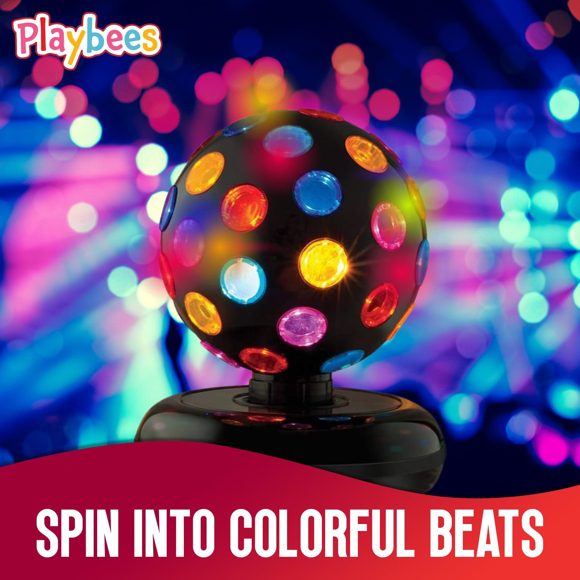 Playbees Rotating Disco Ball with LED Lights - 11in Multicolor Plastic - Dance Party Supplies & Accessories - Model 850054681546