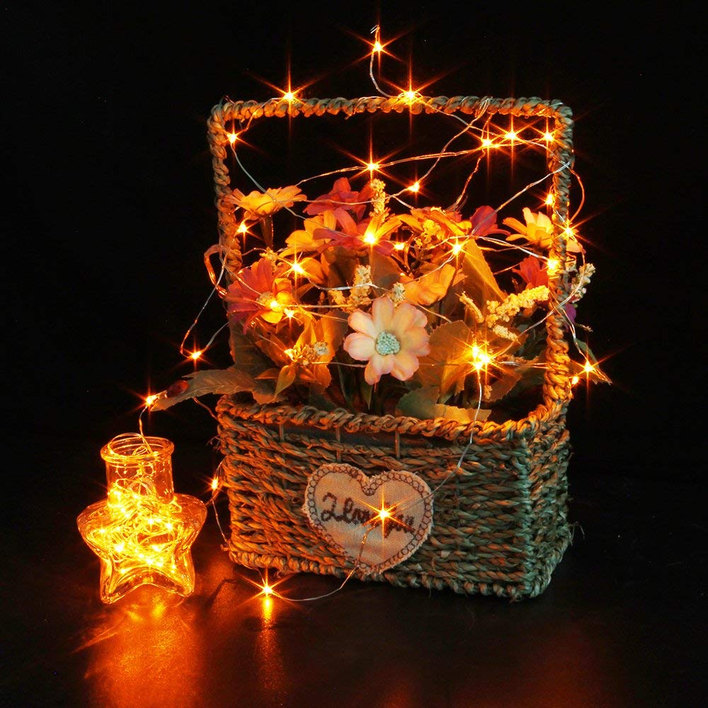 CYLAPEX Orange Fairy Lights - 12 Pack Battery Operated Starry String Lights, 3.3ft Silvery Copper Wire for Halloween & Christmas Decoration