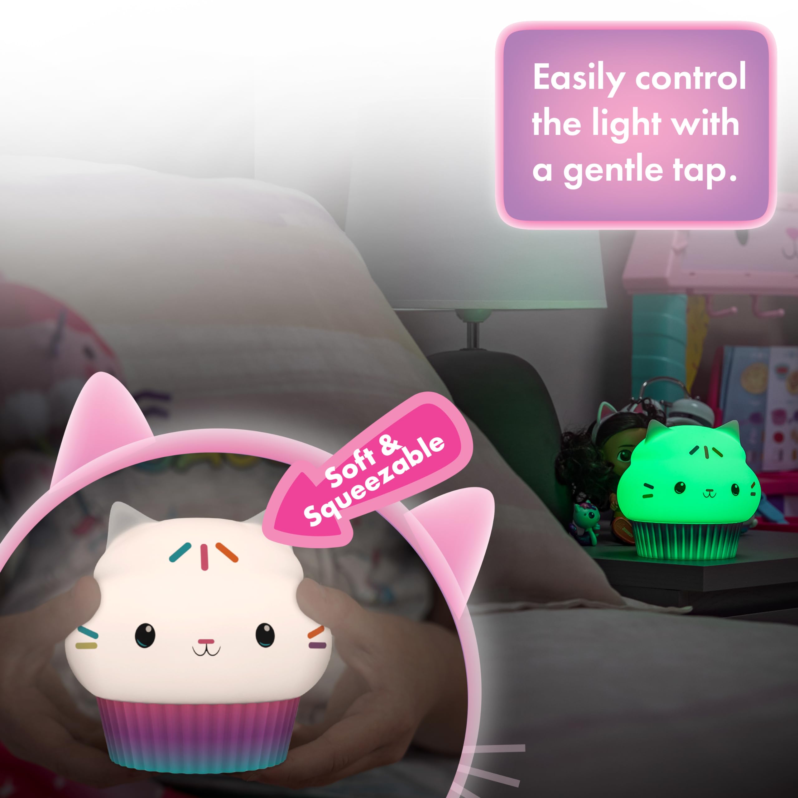 Lights By Night Gabby'S Dollhouse Cakey Cat Squishy, Night Light, Color-Changing Table Lamp For Children'S Bedroom, Bathroom, Pl